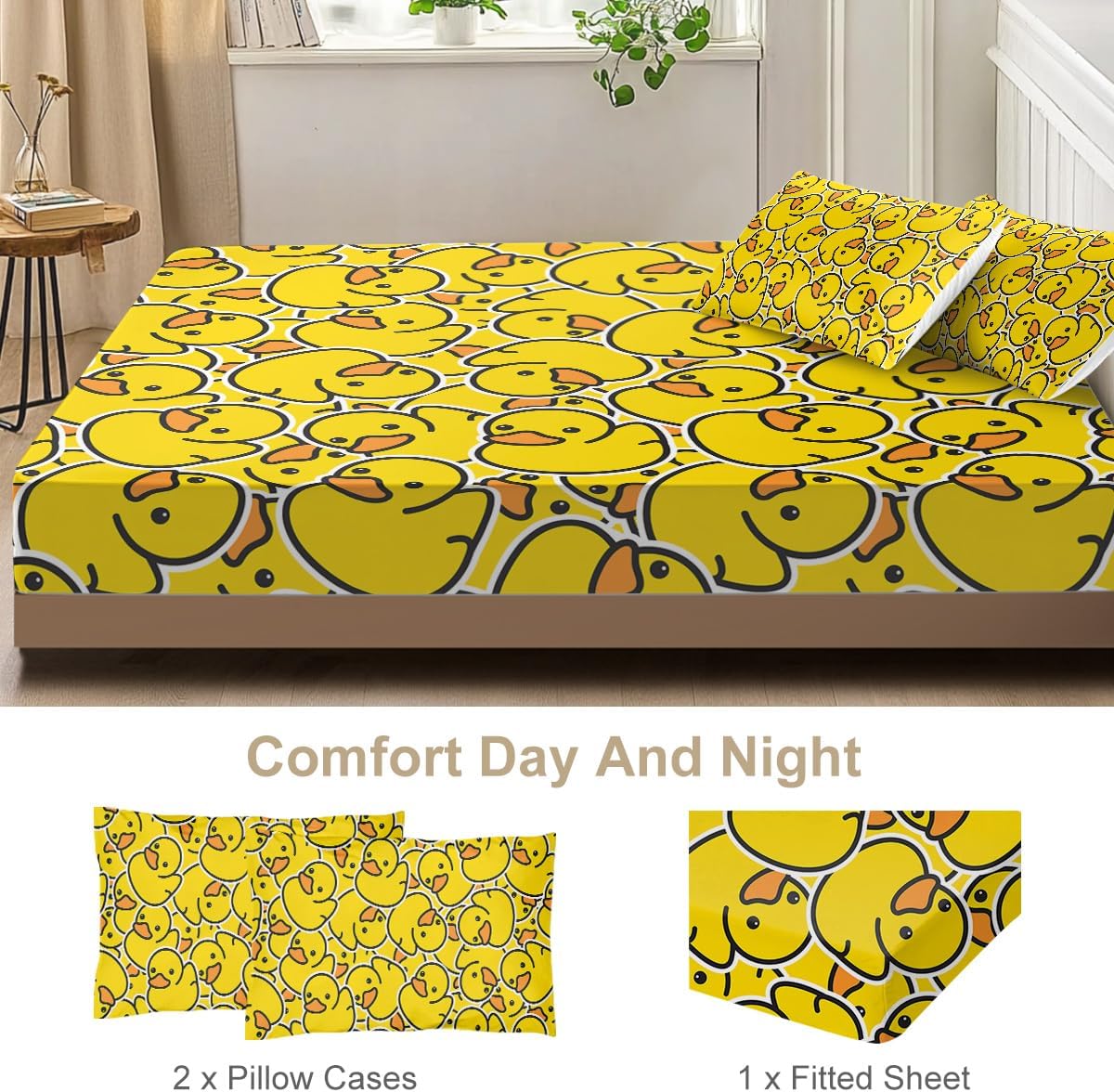 ARIGHTEX Yellow Rubber Duck Fitted Sheet Set Queen 3 Pc