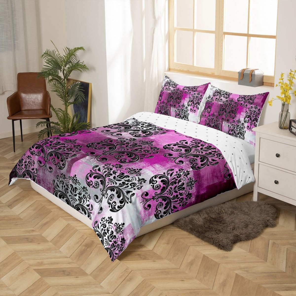 Erosebridal Damask Floral Duvet Set with 1 Pillowcase