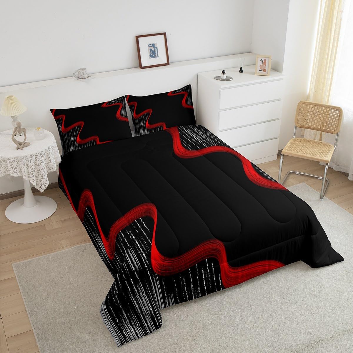 Feelyou Red and Black Patterned Comforter Set for Kids