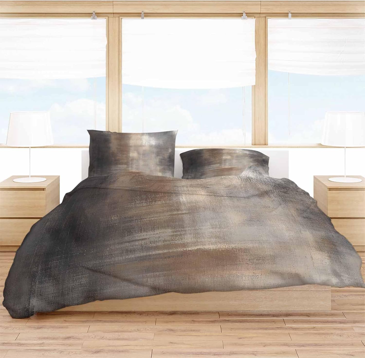 ZOE GARDEN Brown Grey Duvet Cover Set 3 Piece 1