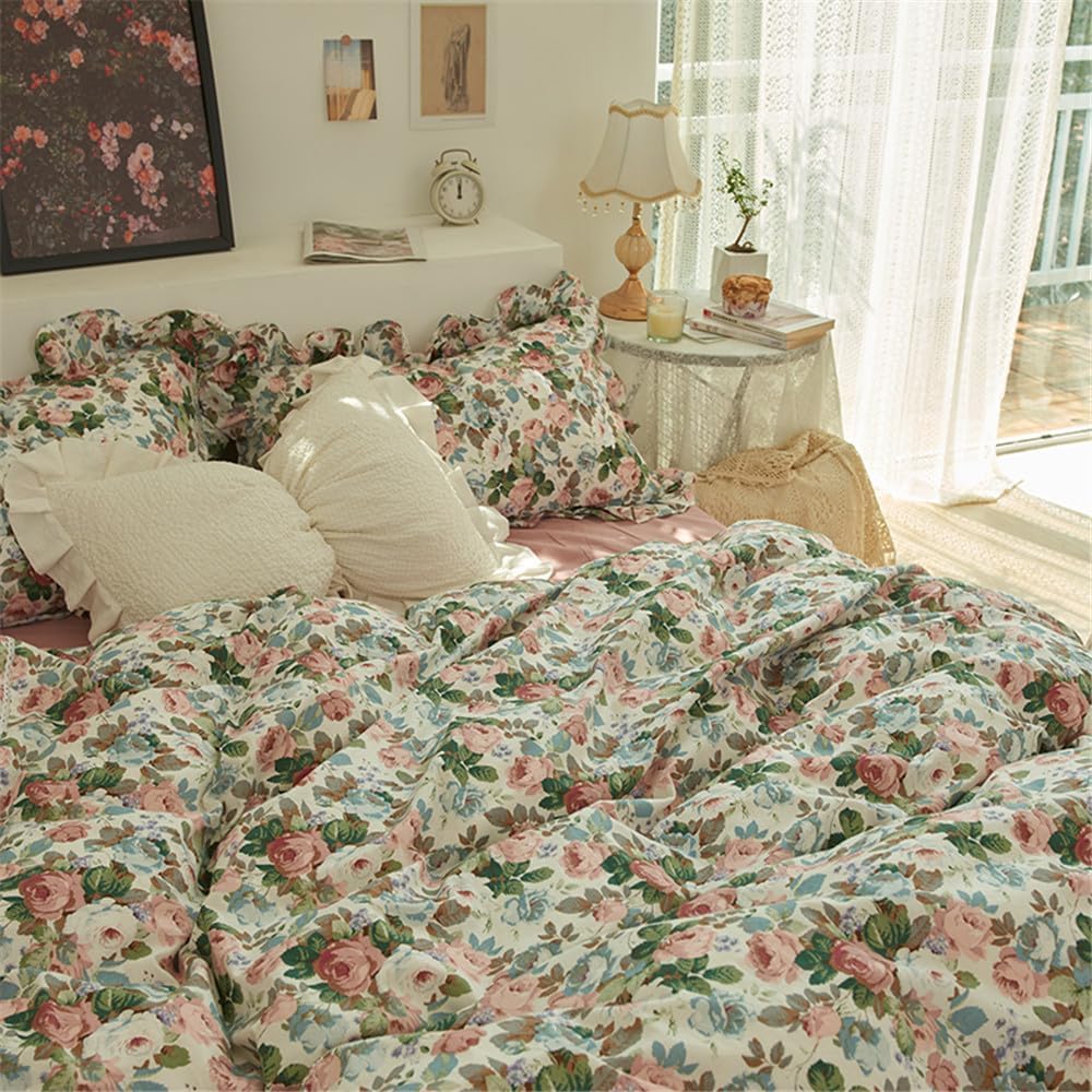 4 Piece Shabby Chic Duvet Cover Set for Girls Kids Teens