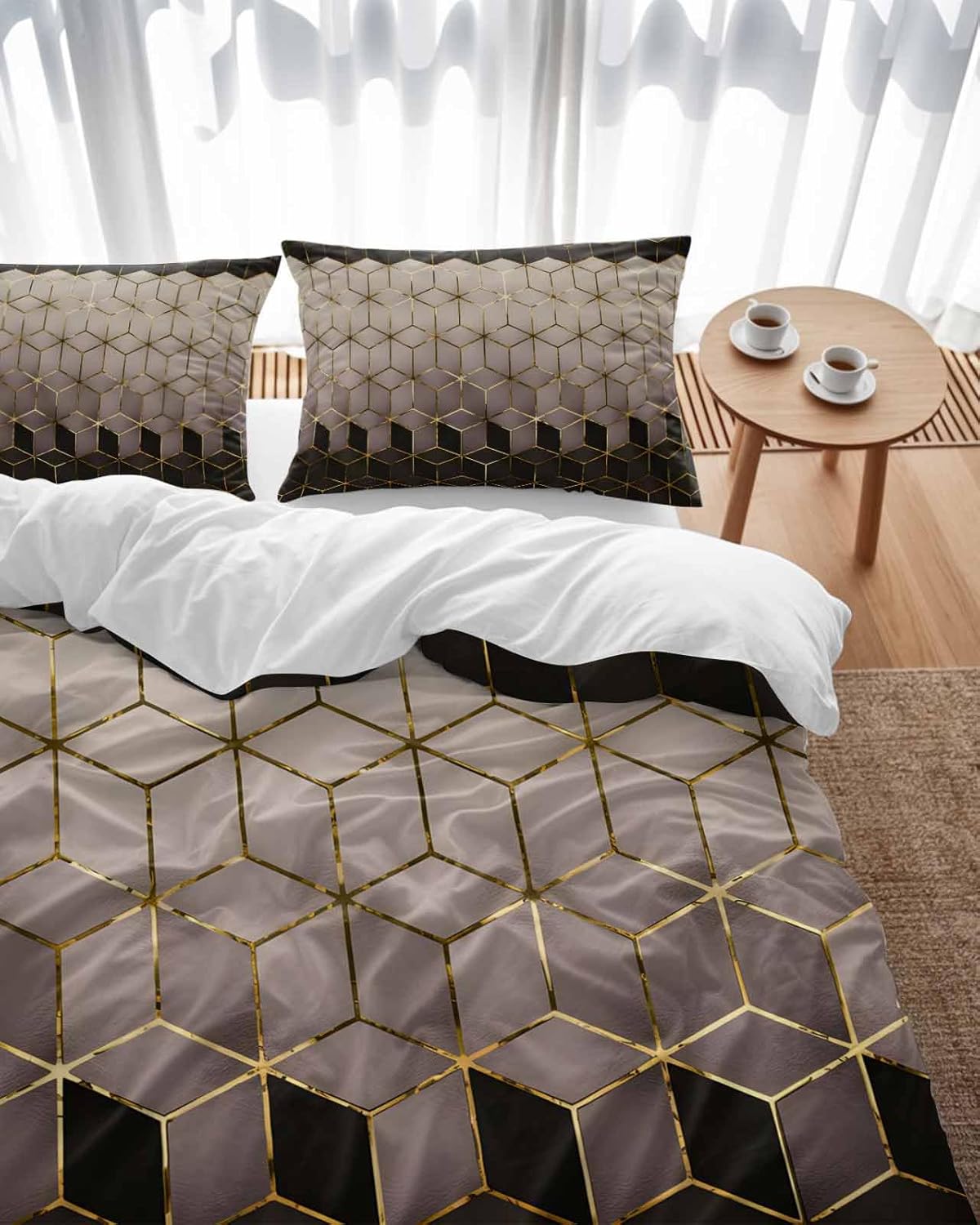 ZOE GARDEN Brown Geometric Duvet Cover Set 3 Pieces