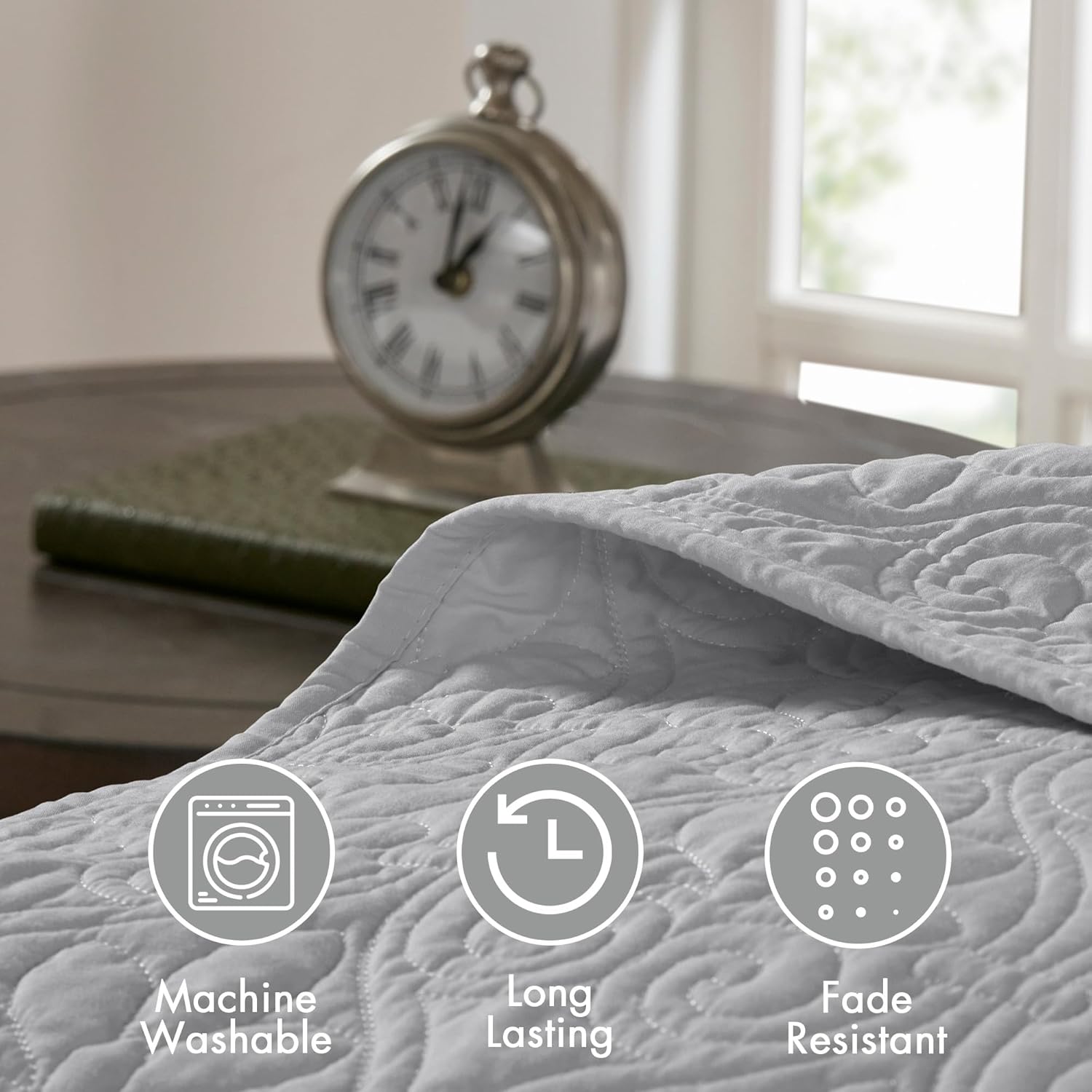 Madison Park Quebec Quilt Set - Grey 3 Piece