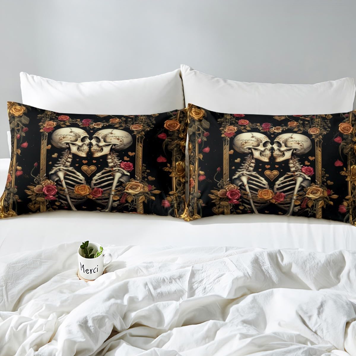 Manfei Couple Skeleton Duvet Cover Set Queen Size