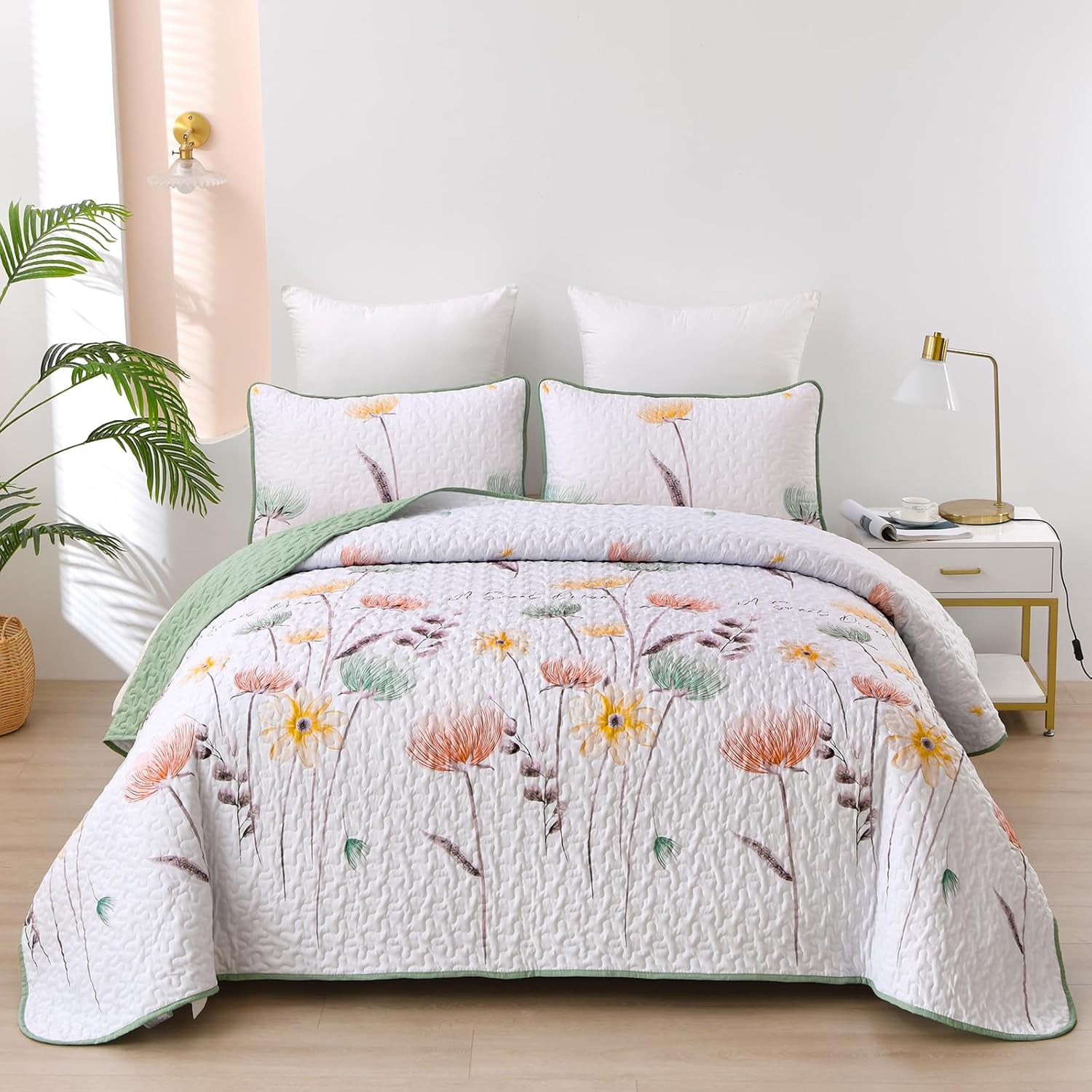 Dinjoy Floral King Size Quilt Set 3 Pieces