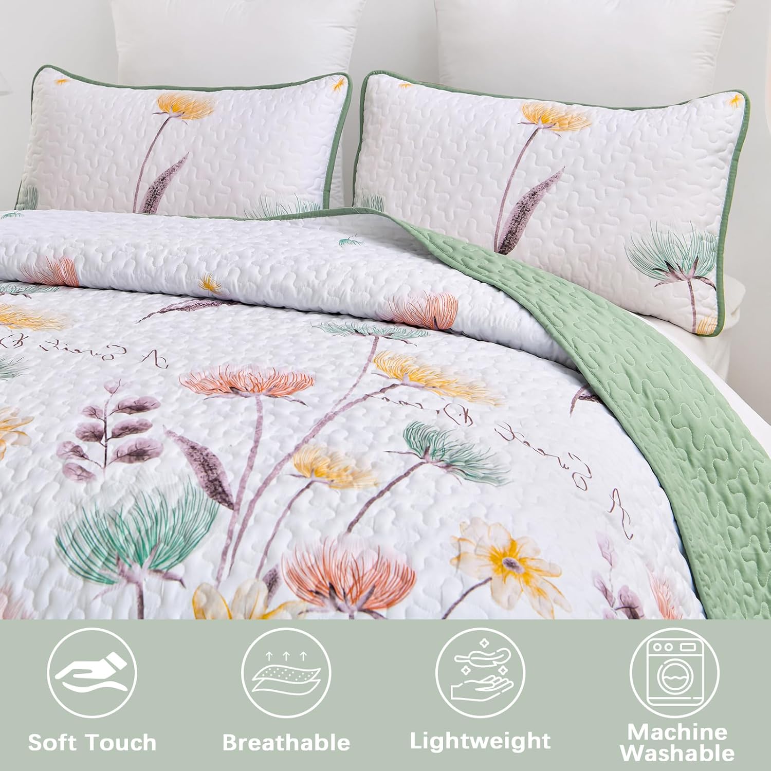Dinjoy Floral King Size Quilt Set 3 Pieces