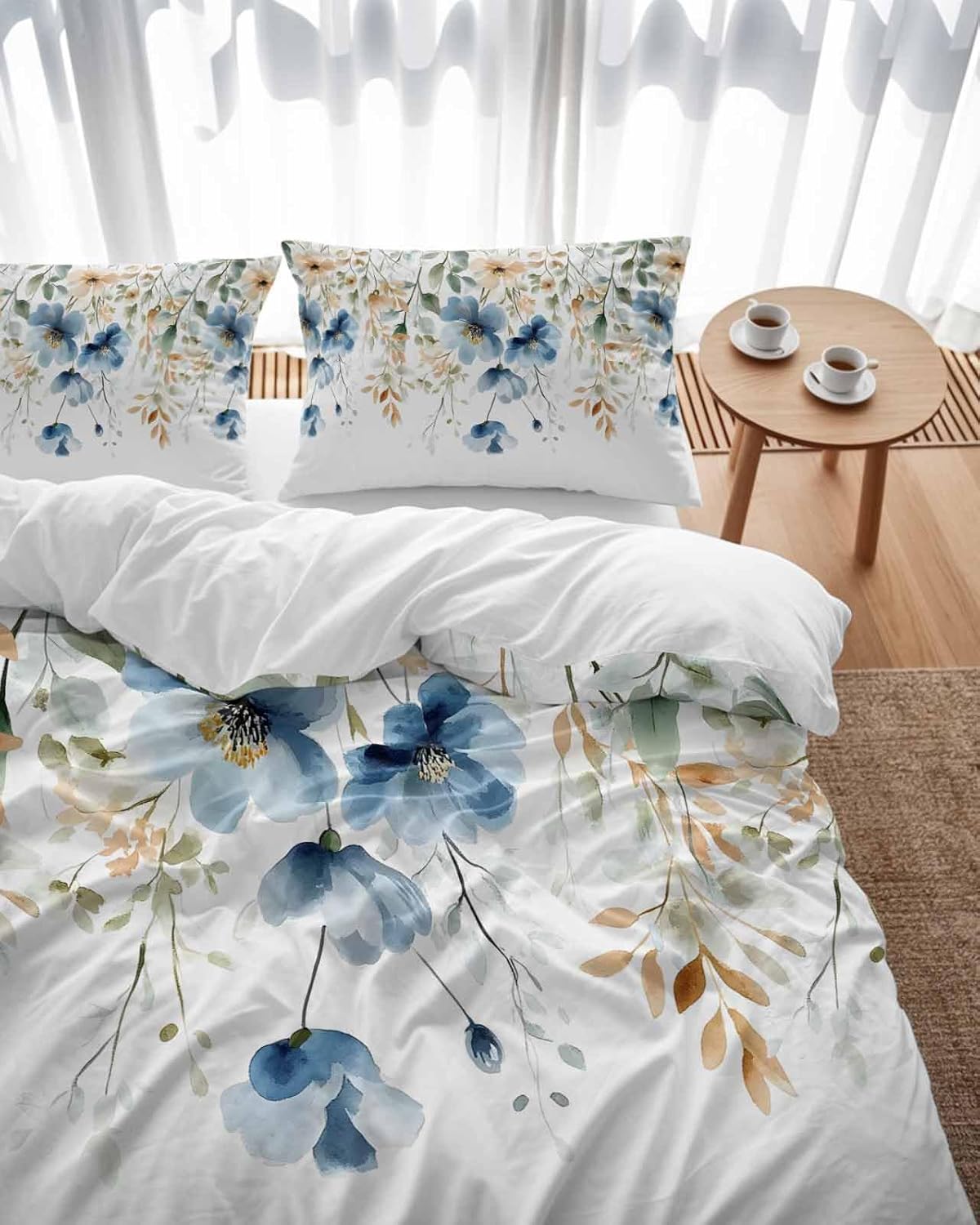 ZOE GARDEN Blue Floral Duvet Cover Set