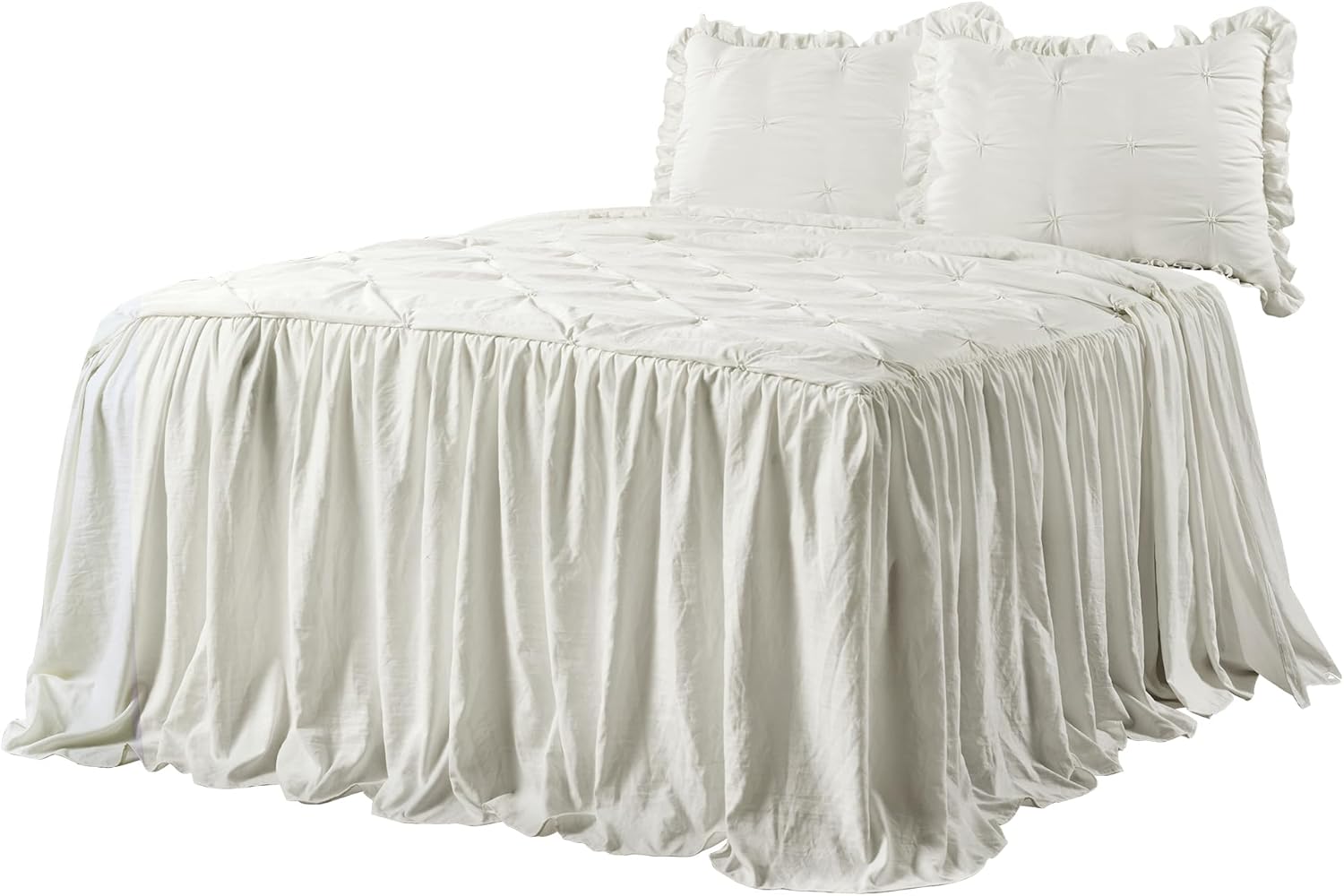 Lush Decor Ravello Pintuck Ruffle Skirt Bedspread Set King White