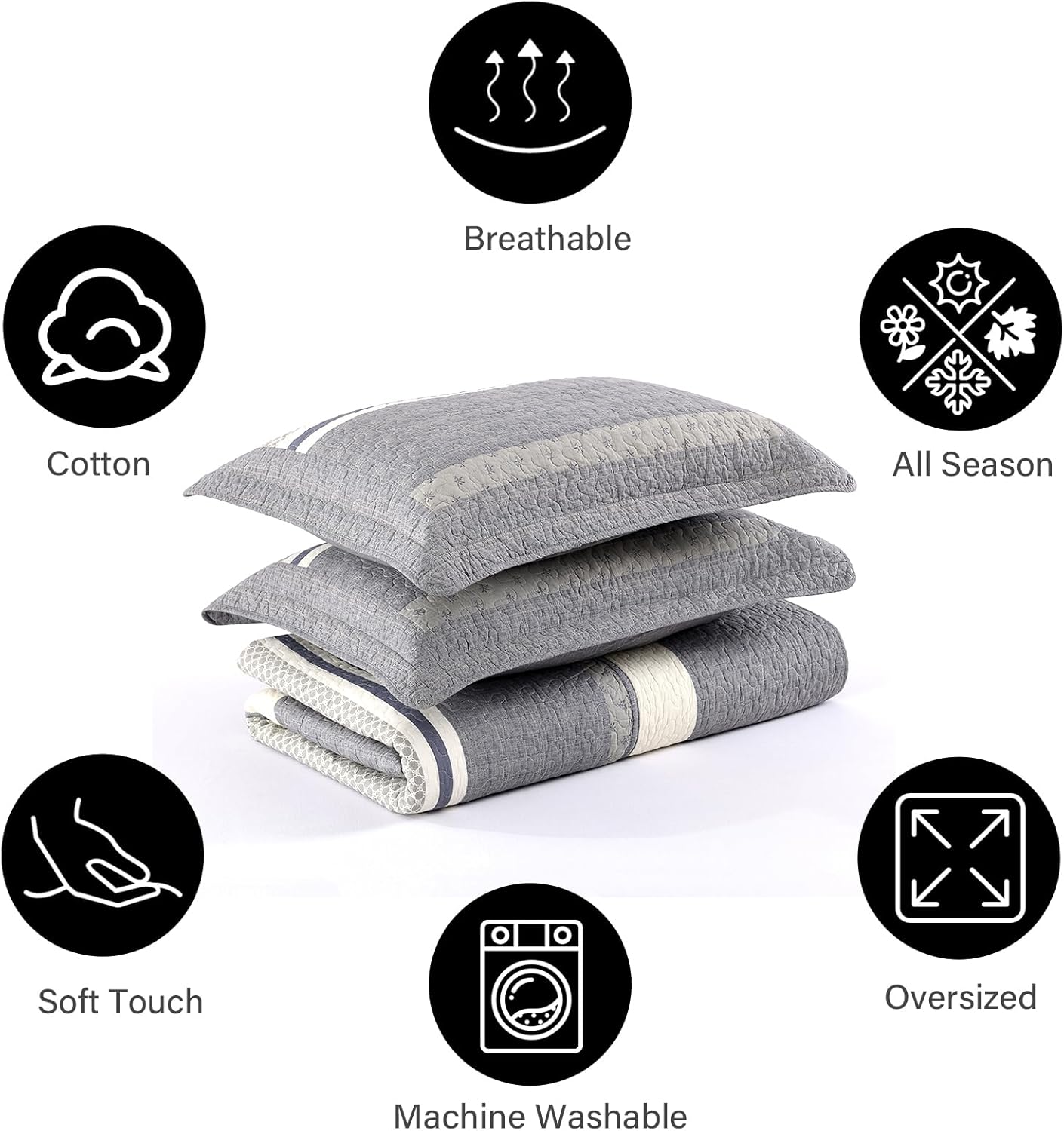 PANGUSHAN 128x120 Cotton Bedspread Set Gray