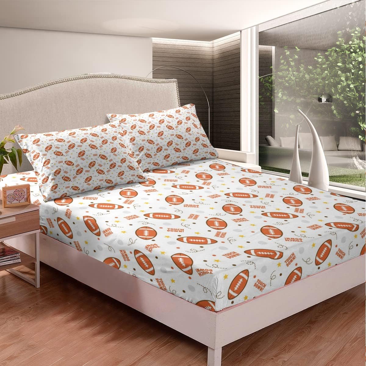 Jejeloiu King Size Football Bed Sheet Set with Deep Pockets