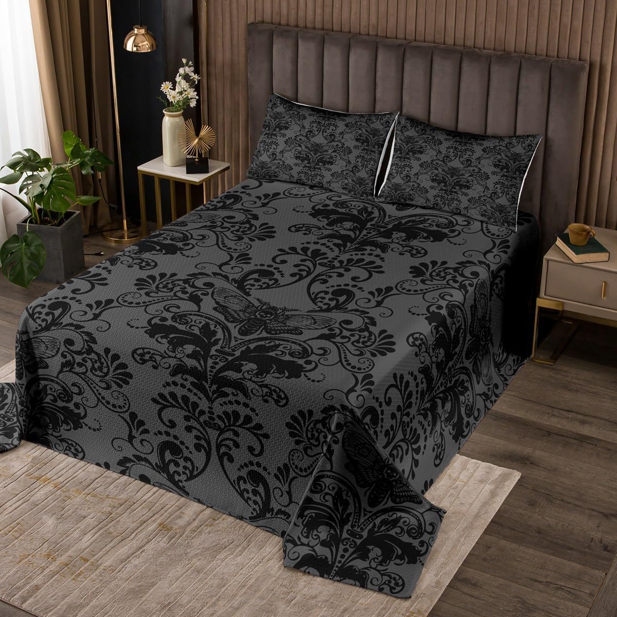 Erosebridal Black Damask Bedspread Set Queen Size