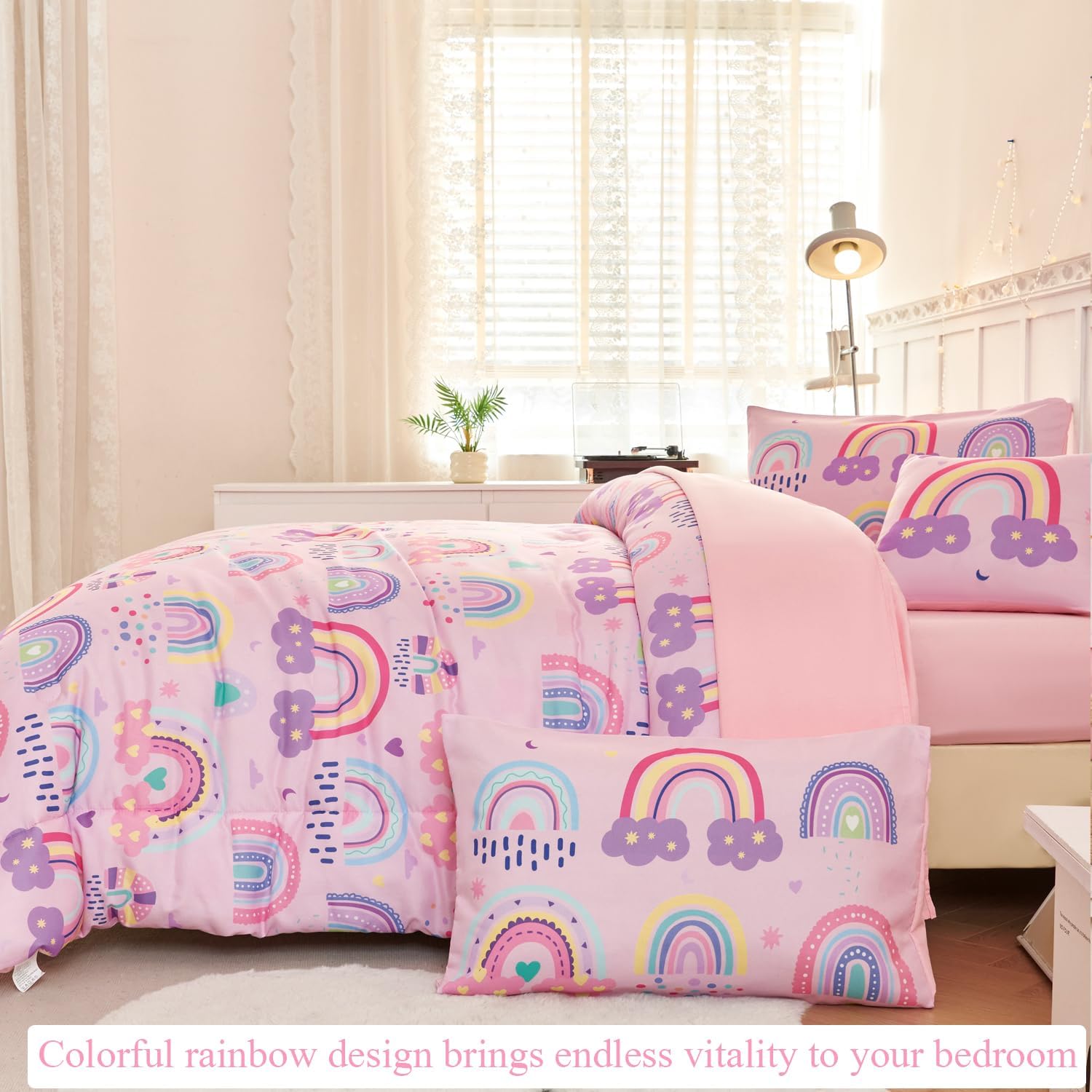 ANGIYUIN 6-Piece Rainbow Kids Comforter Set