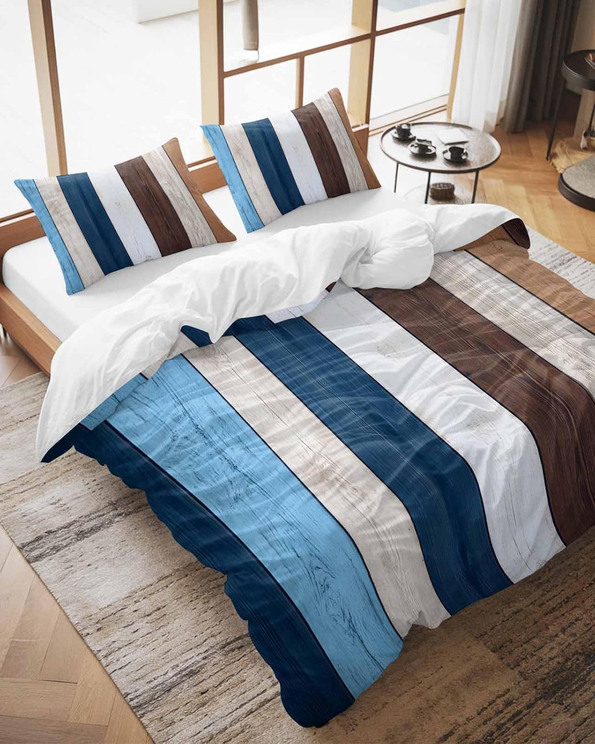 ZOE GARDEN Blue Brown Duvet Cover Set Full Size