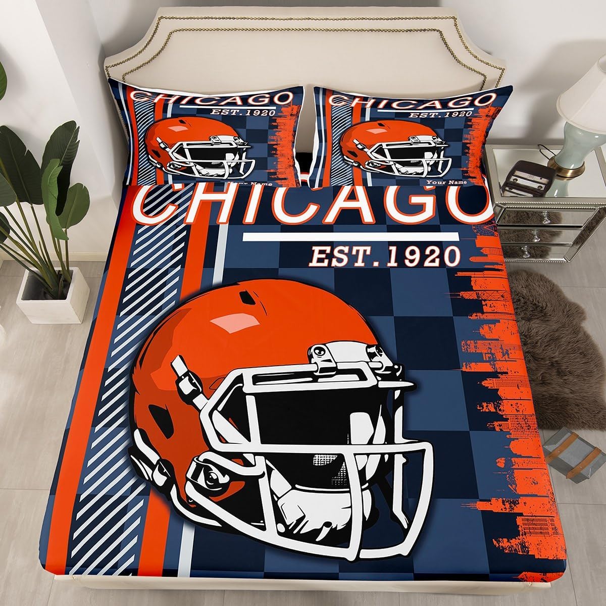 Custom Name Football City Fitted Sheet Set Twin Size