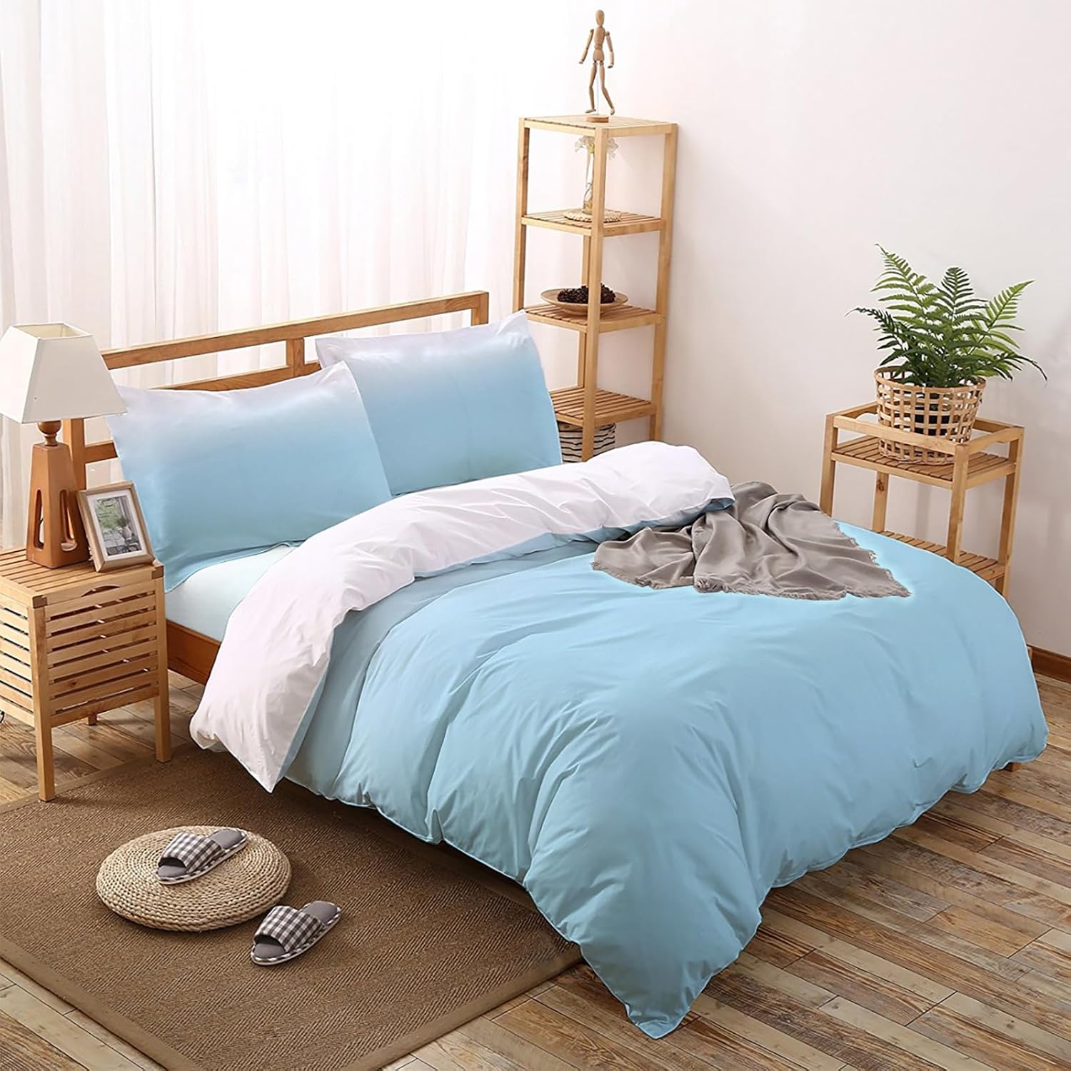 LooPoP 4PCS California King Comforter Set Gradient Blue White Ombre