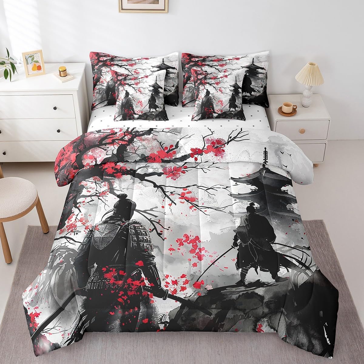 Feelyou Japanese Samurai King Size Comforter Set 7 Pieces