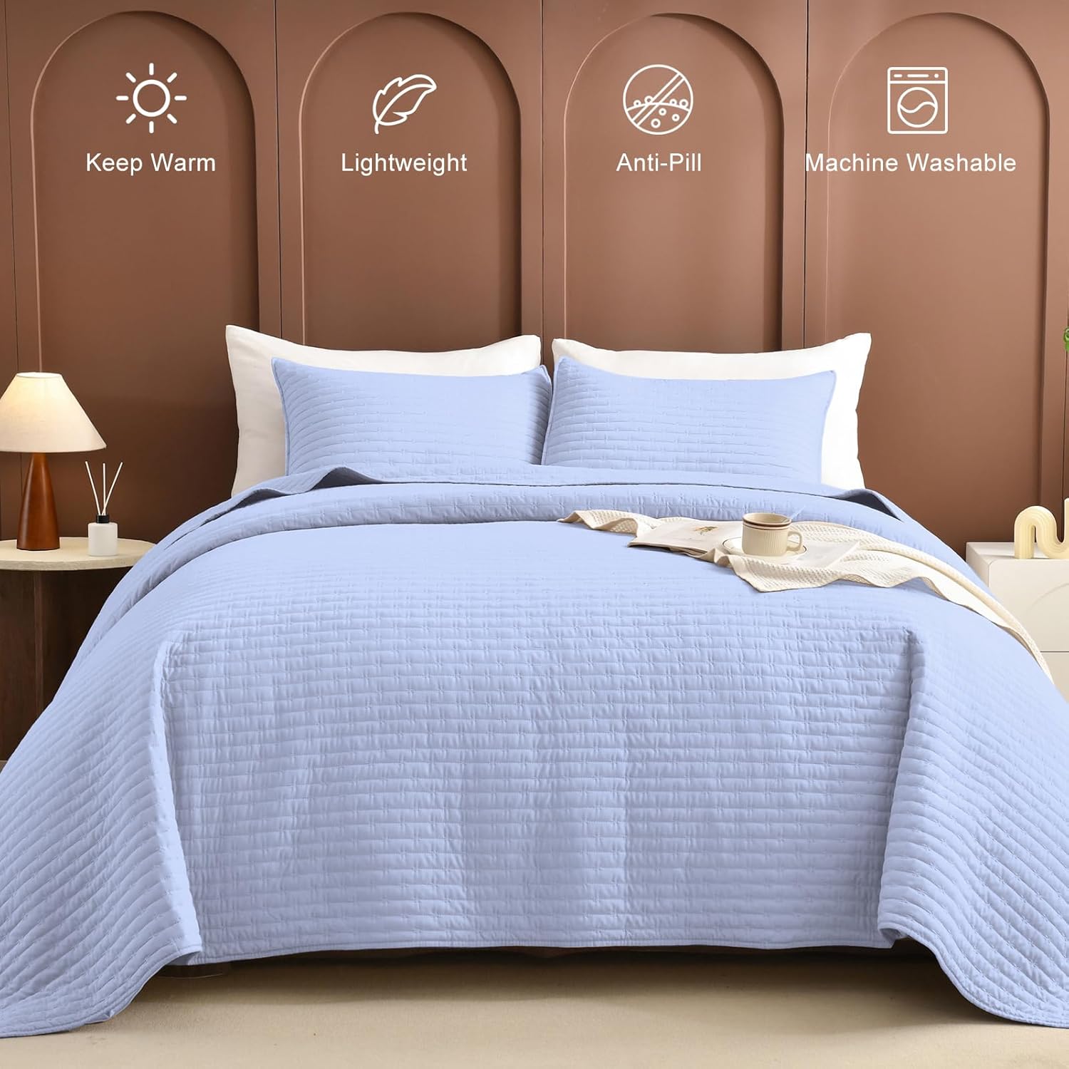 Masaca Oversized King Quilt Set 3 Piece Light Blue