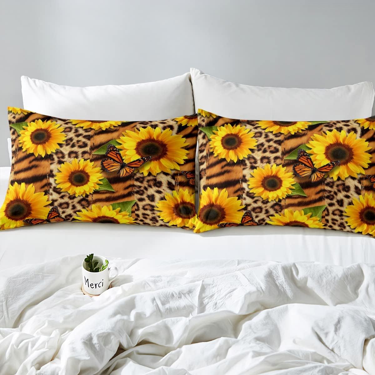 Manfei Brown Leopard Print Queen Sheet Set 4pcs