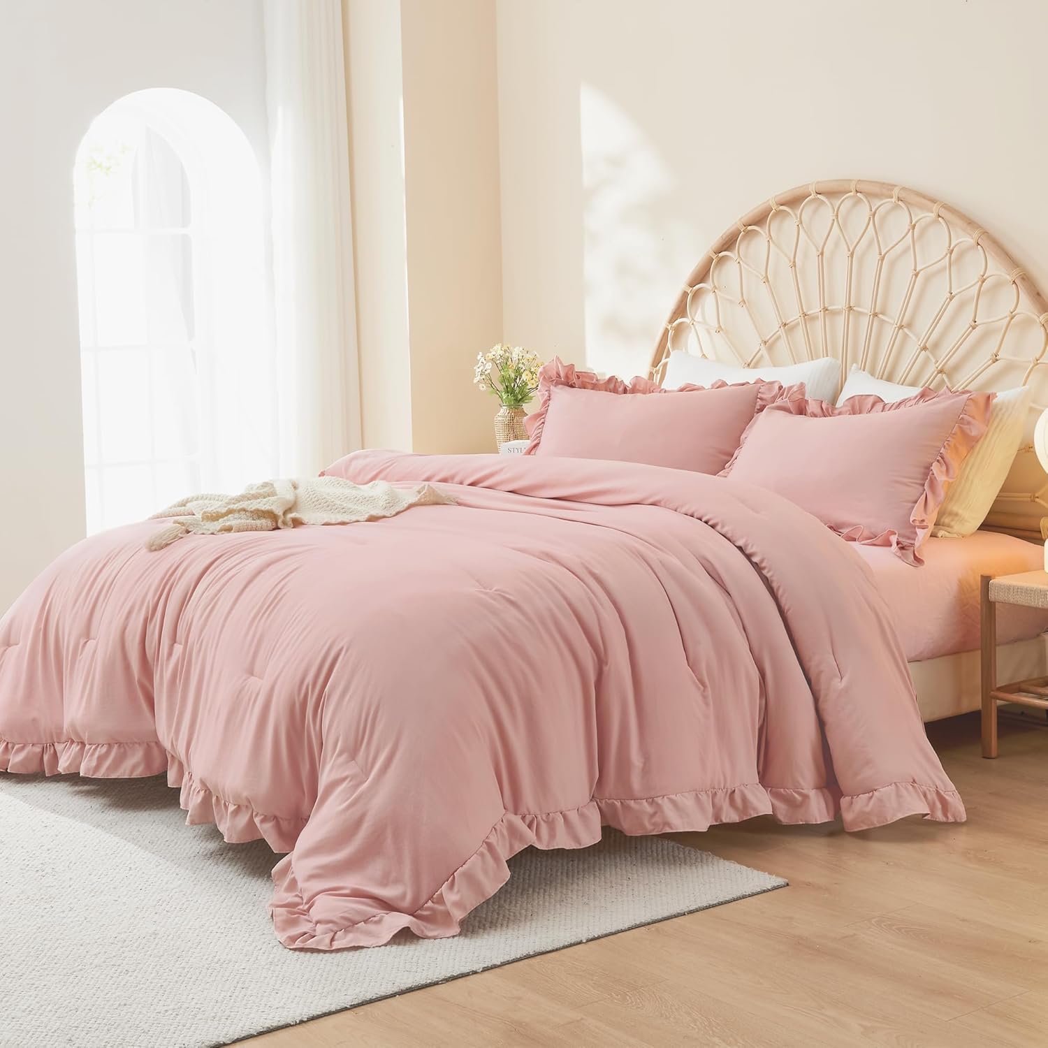Litanika Blush Pink Ruffle Comforter Set 3 Piece