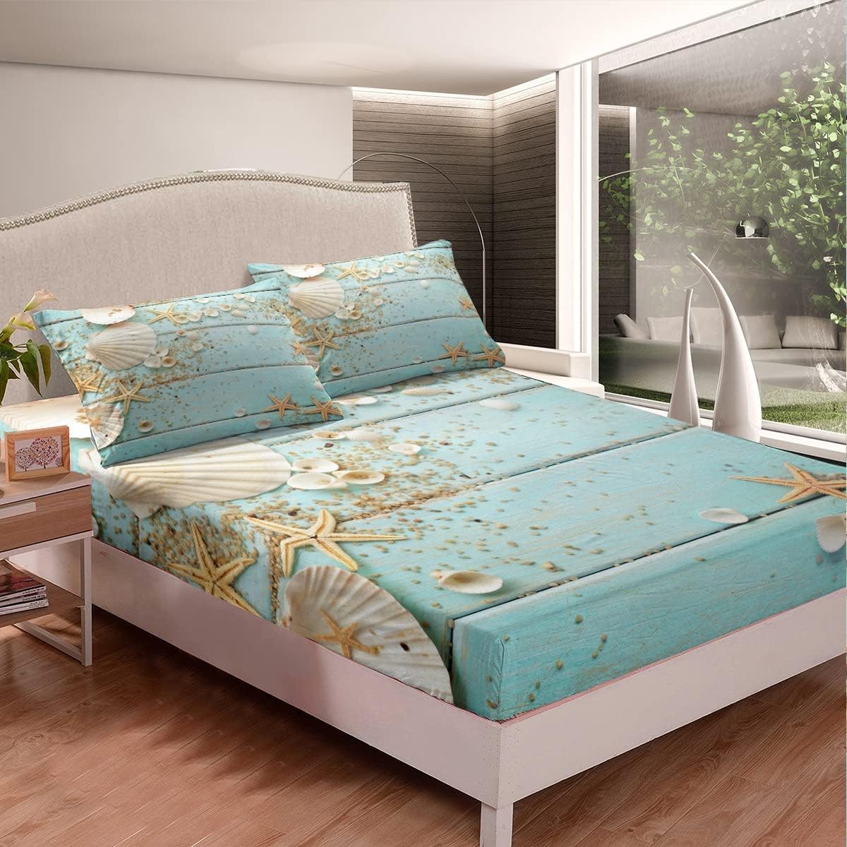 Homewish Seashell Starfish Queen Fitted Sheet Set