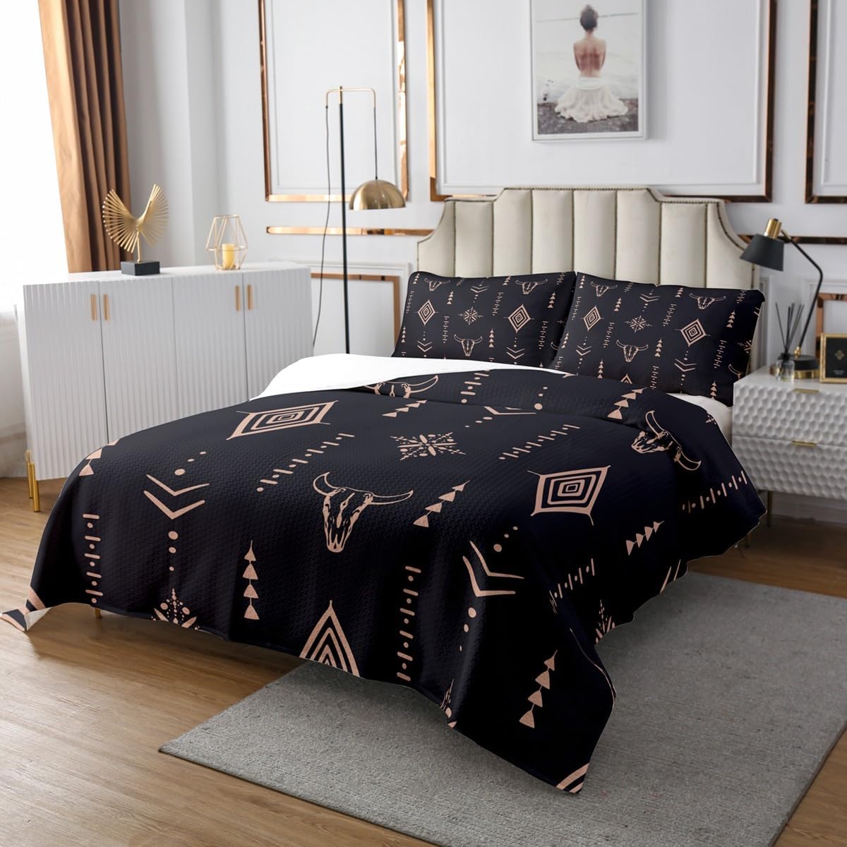 Erosebridal Bull Skull Queen Bedspread Set