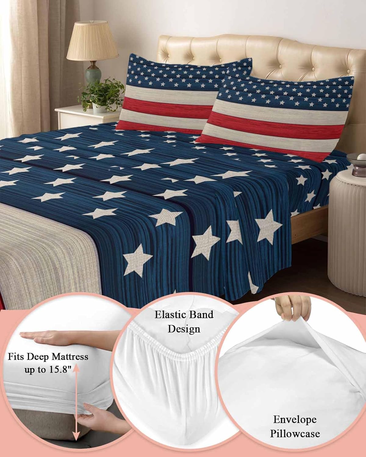 Boanket 4th of July 4 Piece Microfiber Sheet Set