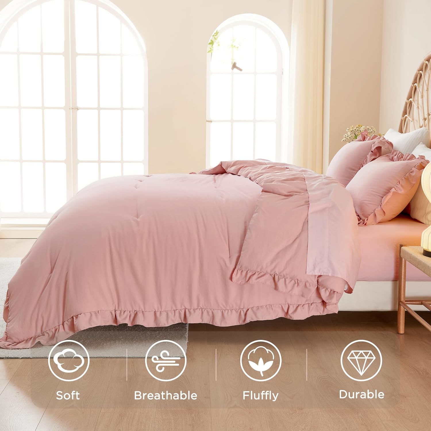 Litanika Blush Pink Ruffle Comforter Set 3 Piece