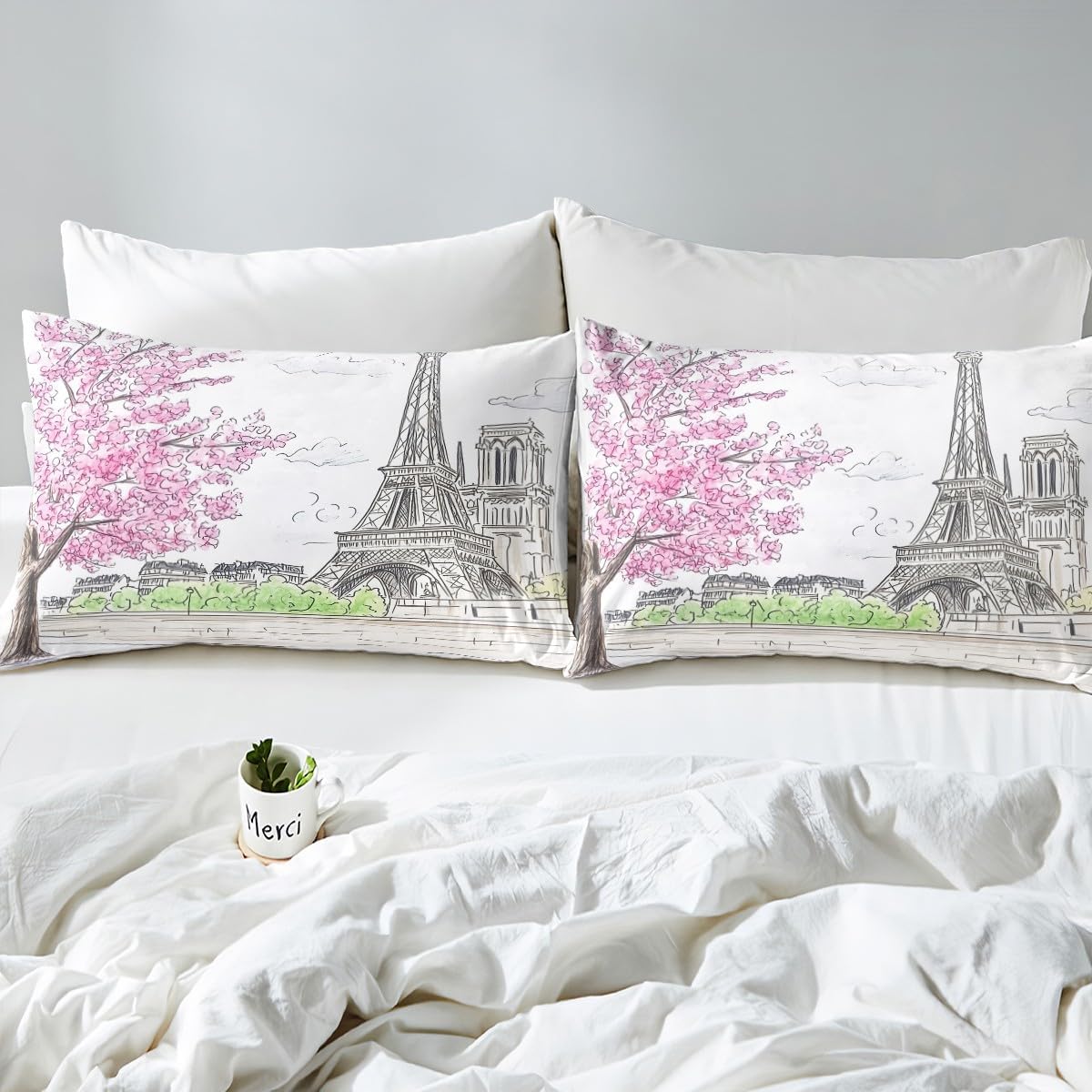 jejeloiu Paris Themed Duvet Cover Set