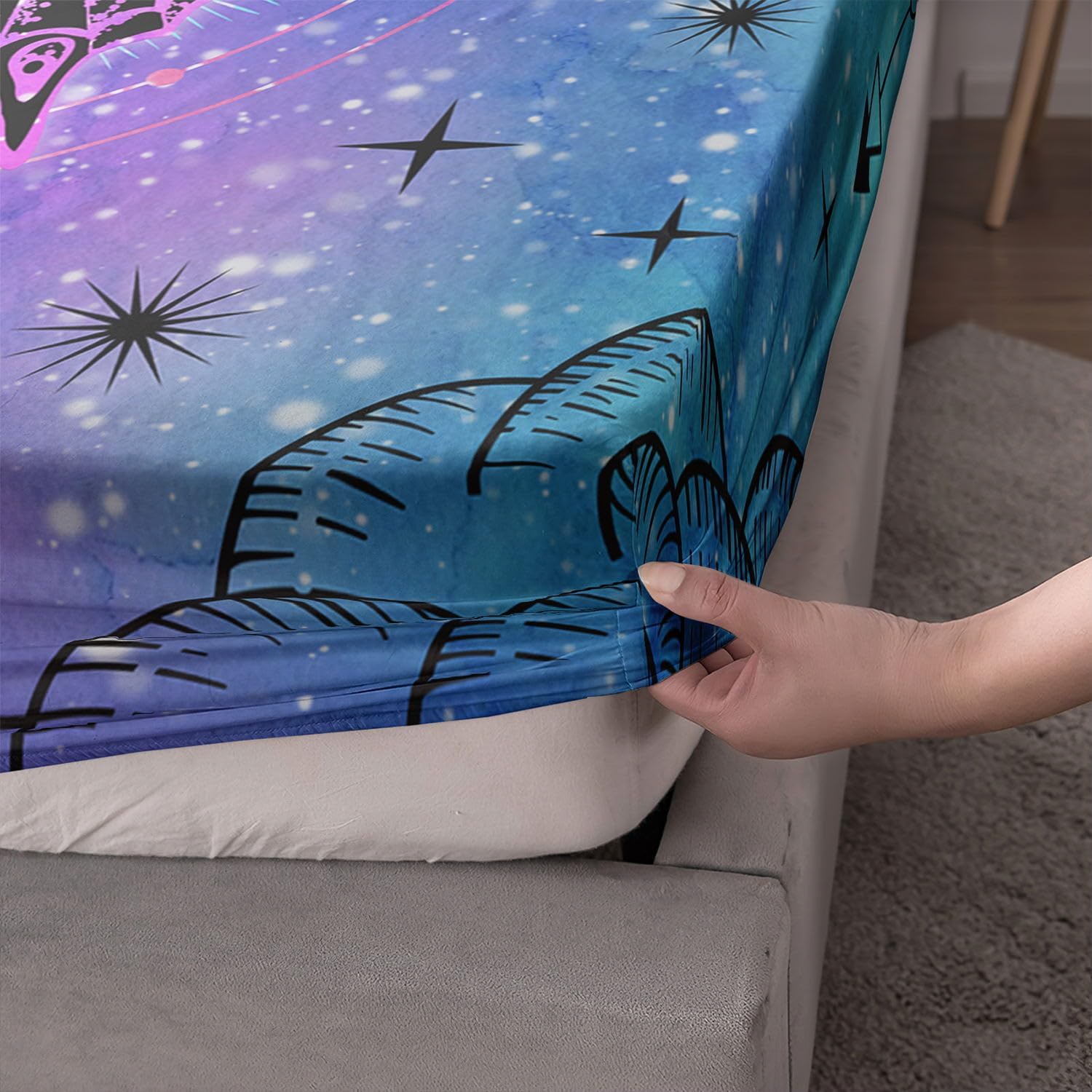 Black Blue Butterfly Sheets Set 4Pcs Kids