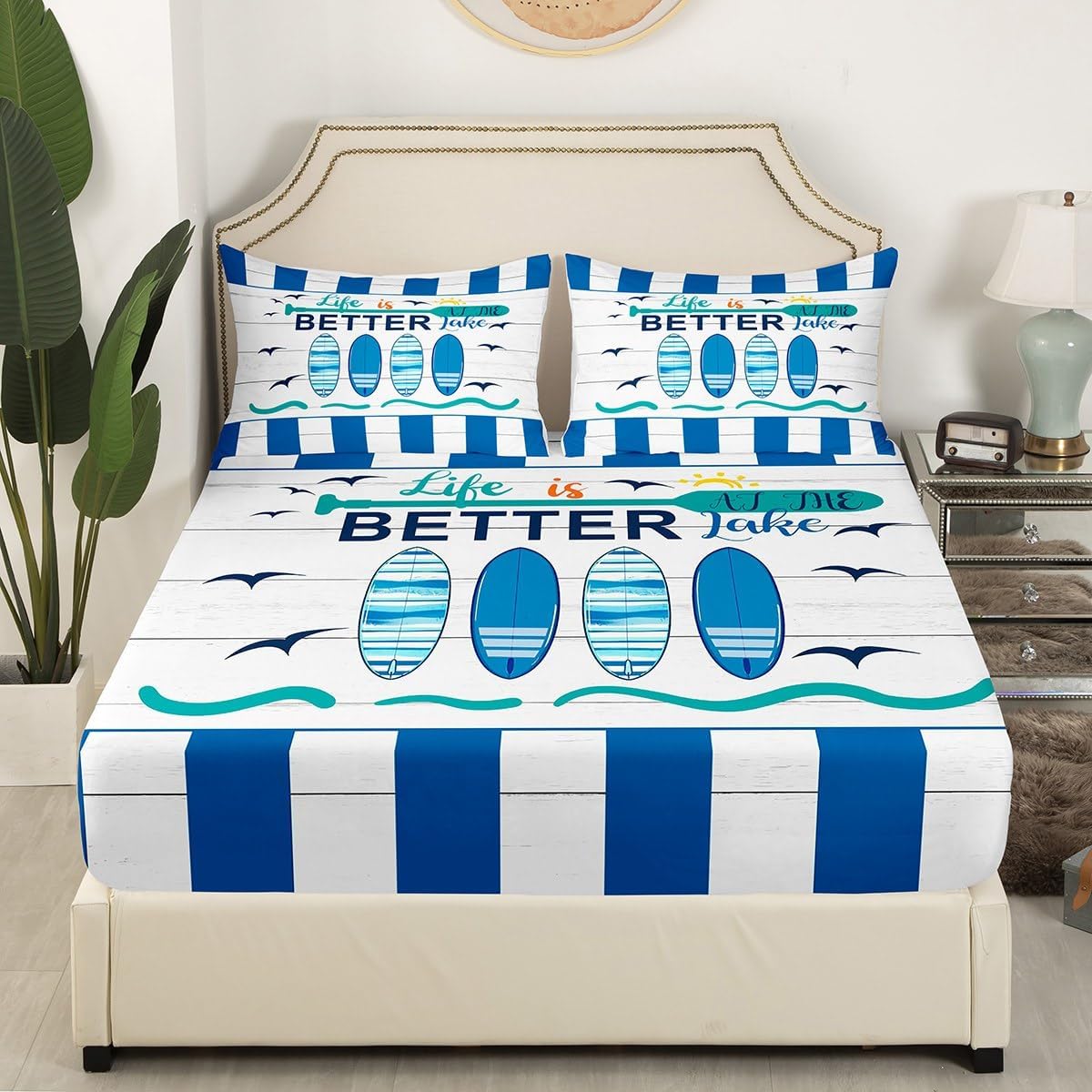 Erosebridal Blue White Ocean Nautical Sheet Set for Kids