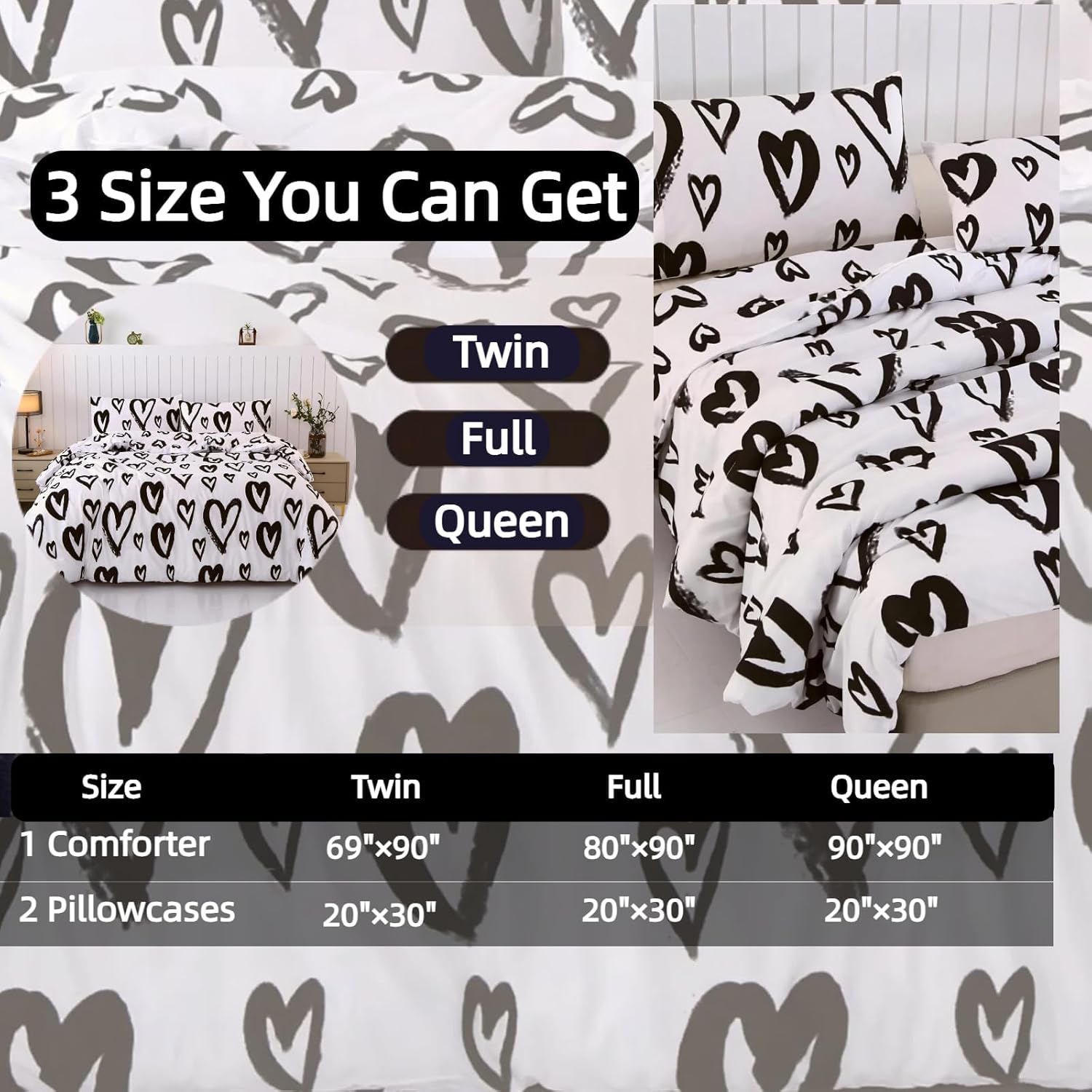 SDIII 3PCS Heart Comforter Set Full Size 1