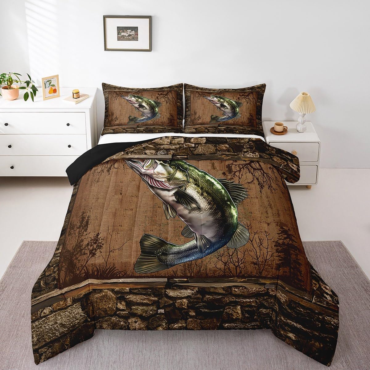 Feelyou King Size Fish Comforter Set 3Pcs