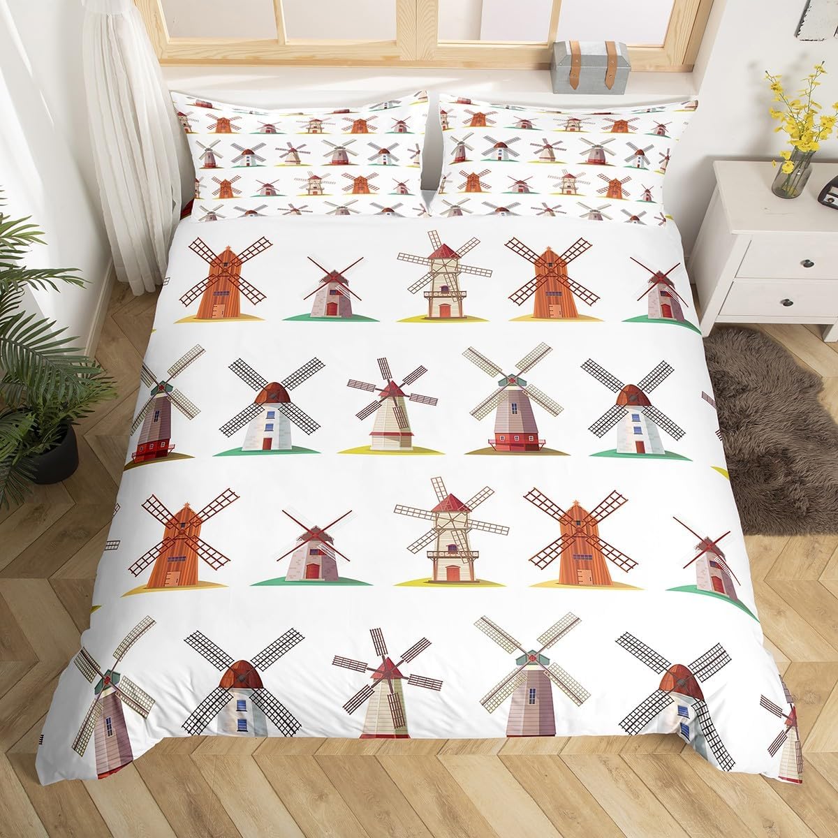 Erosebridal Wooden Windmill Duvet Cover Set