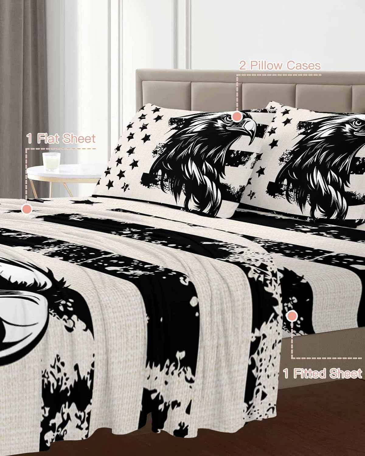Boanket 4th of July Full Sheet Set - Black Eagle Pattern