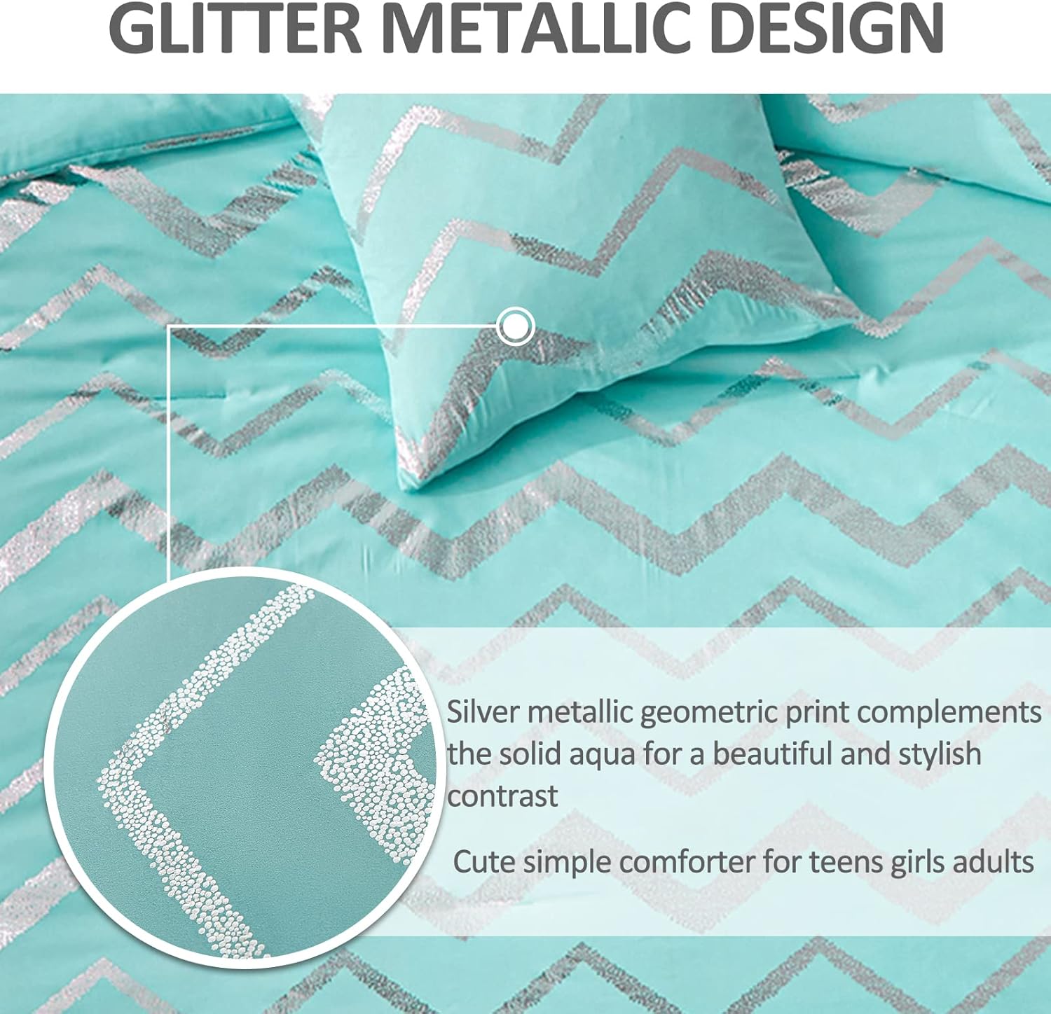 Menghomeus Aqua Comforter Set King Metallic Teal and Silver 1