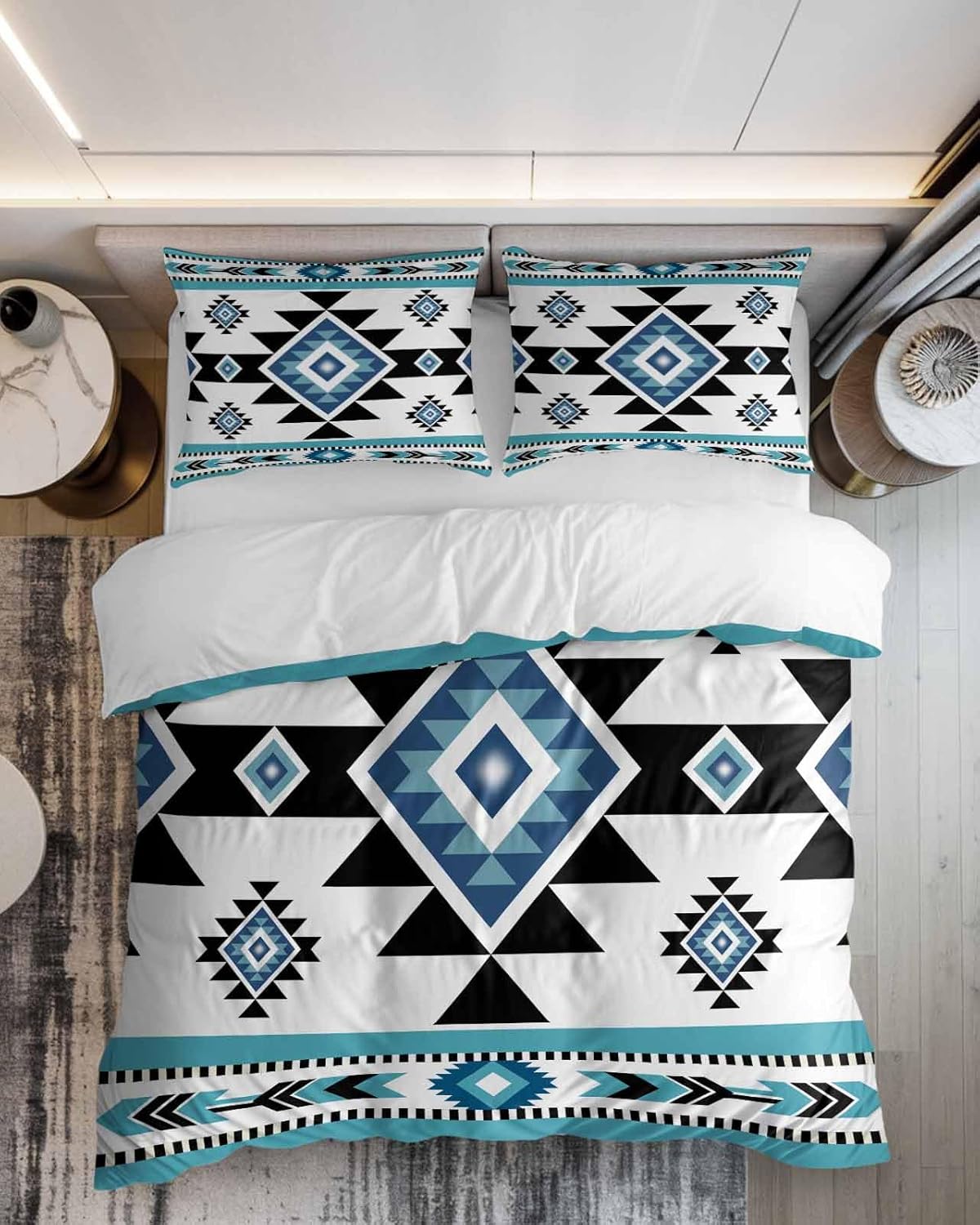 ZOE GARDEN Blue Aztecs Queen Duvet Cover Set 1