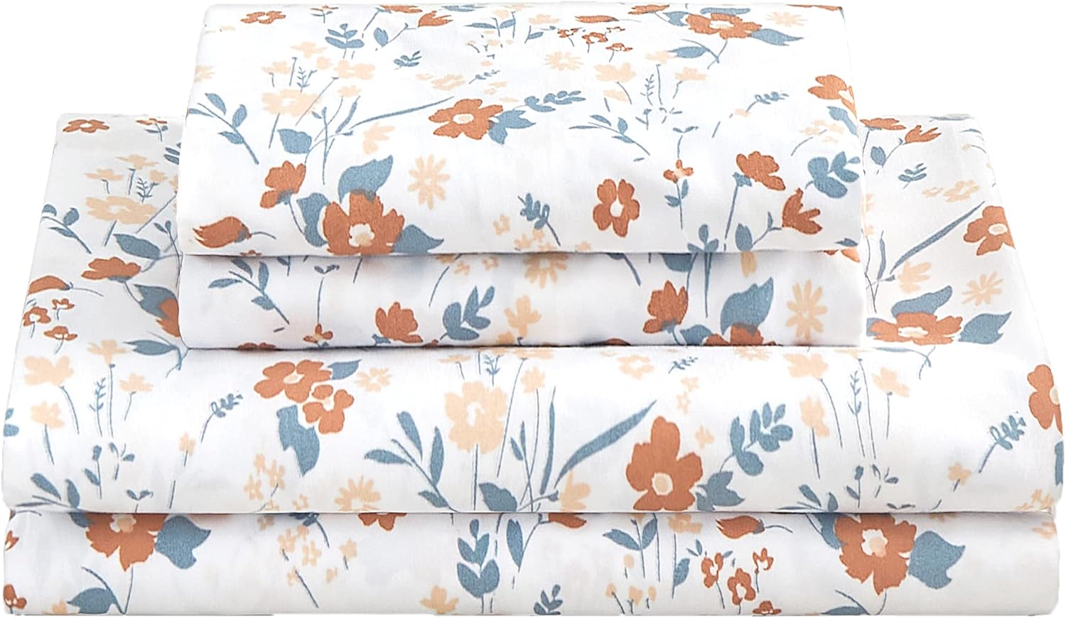 Softan Orange Floral Twin Sheet Set - 3 Piece