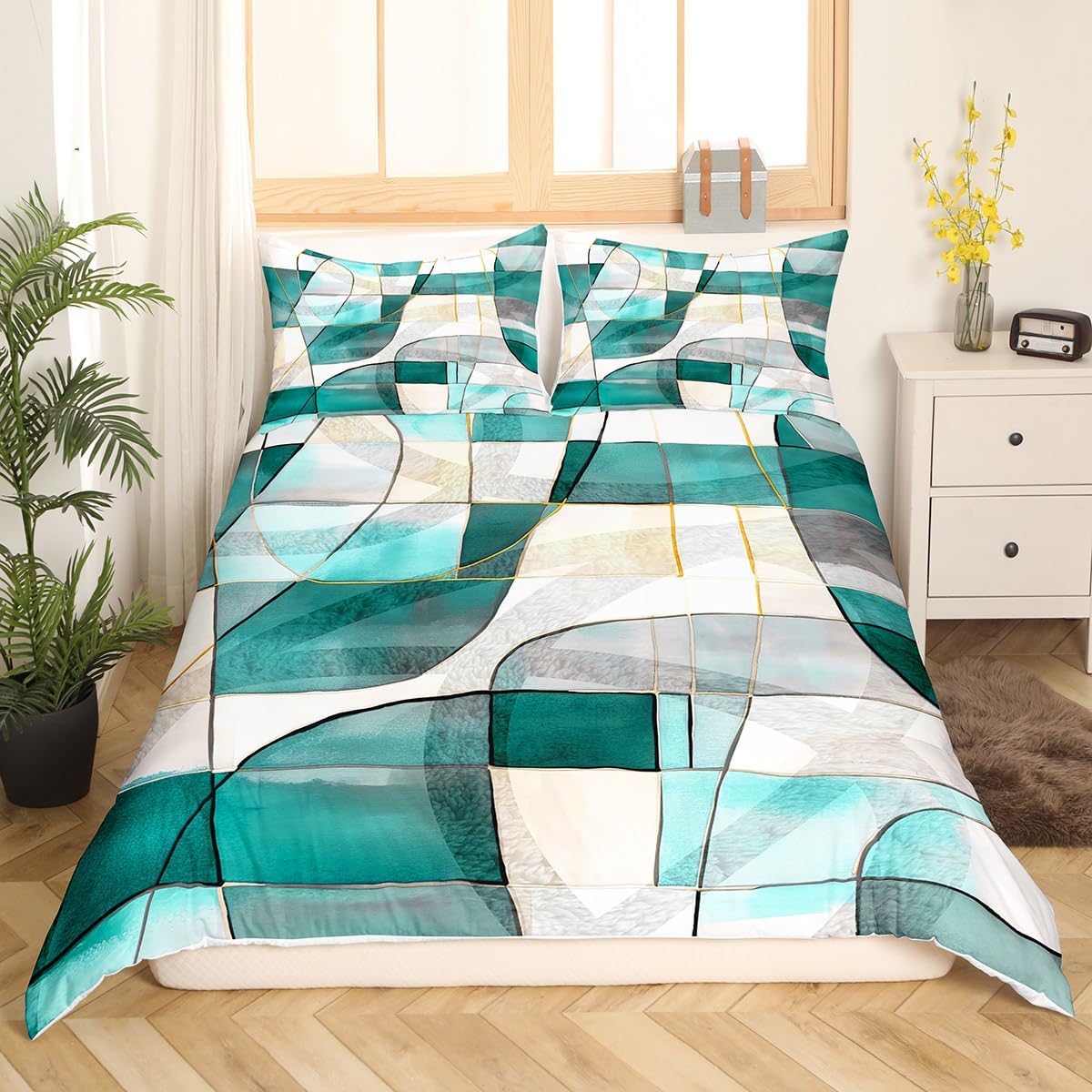 Feelyou Geometric Abstract Queen Duvet Cover Set