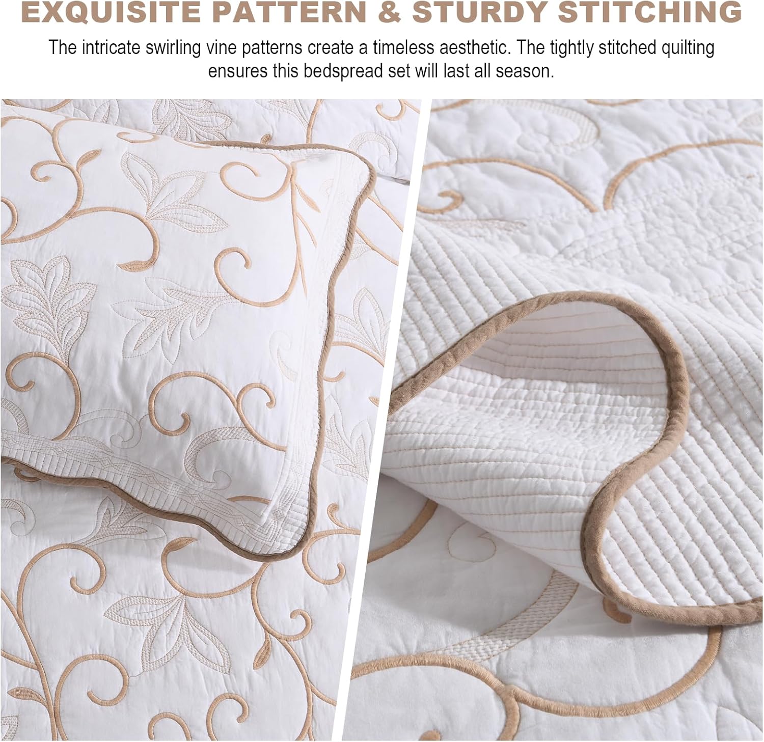 100 Cotton Bedspread Quilt Coverlet Set 128x120 Cal King with Pillow Shams