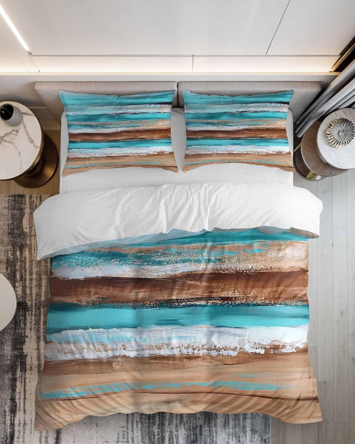 Turquoise Brown Queen Duvet Cover Set 3 Pieces