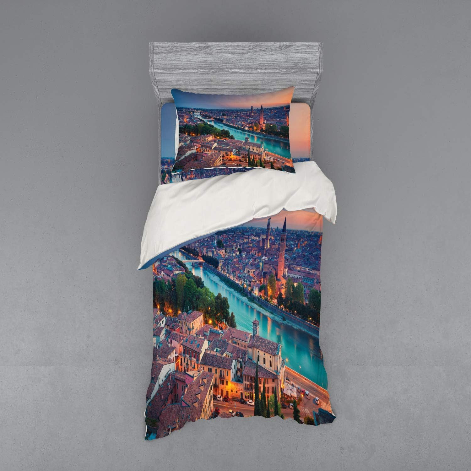 Ambesonne European Bedding Set Aqua Coral Green