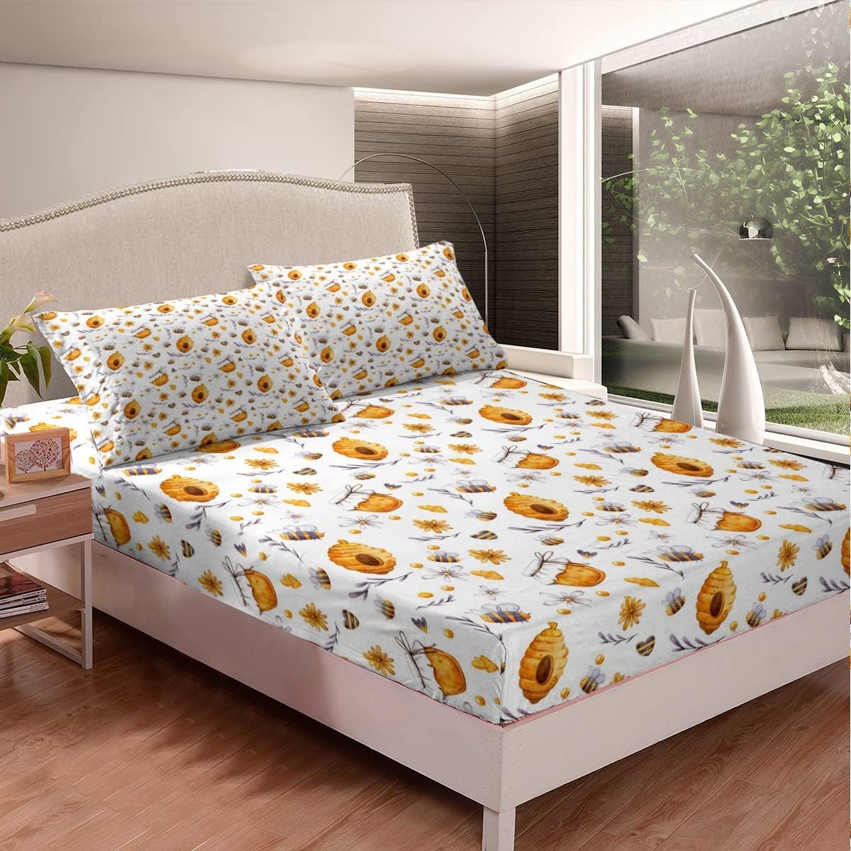 Erosebridal Honey Bees Queen Sheet Set