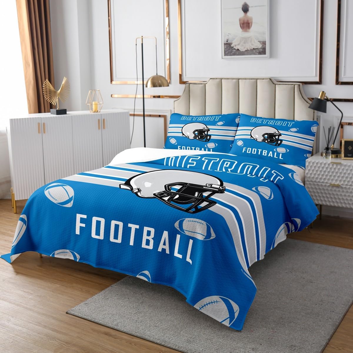 Feelyou Blue American Football Coverlet Set Twin Size