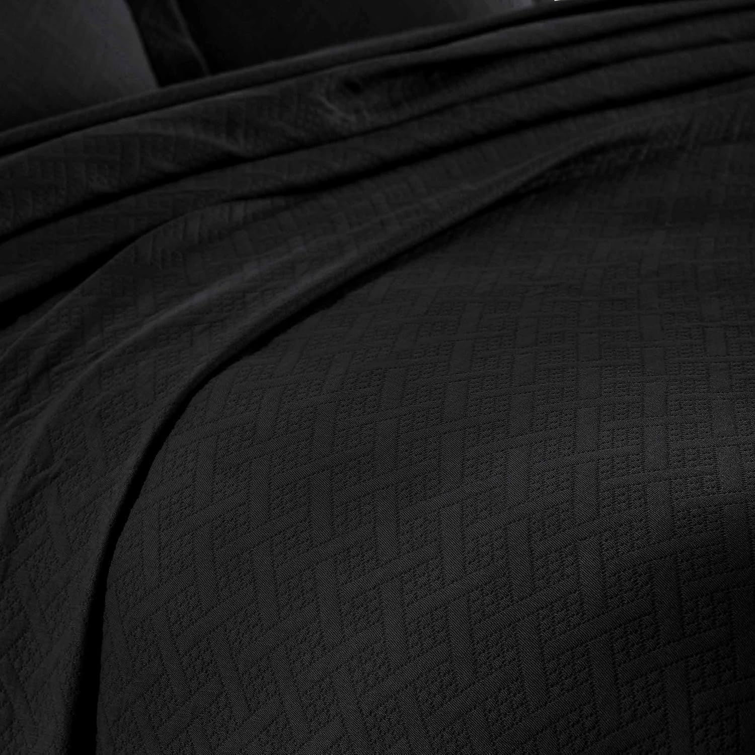 Superior 3 Piece Basketweave Cotton Bedspread Set Full Black