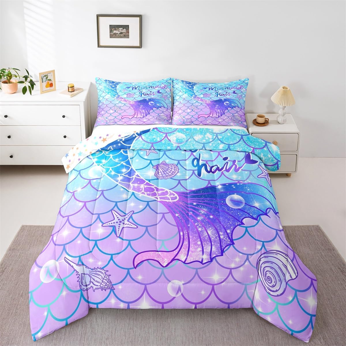 Feelyou Mermaid Comforter Set for Kids Full Size