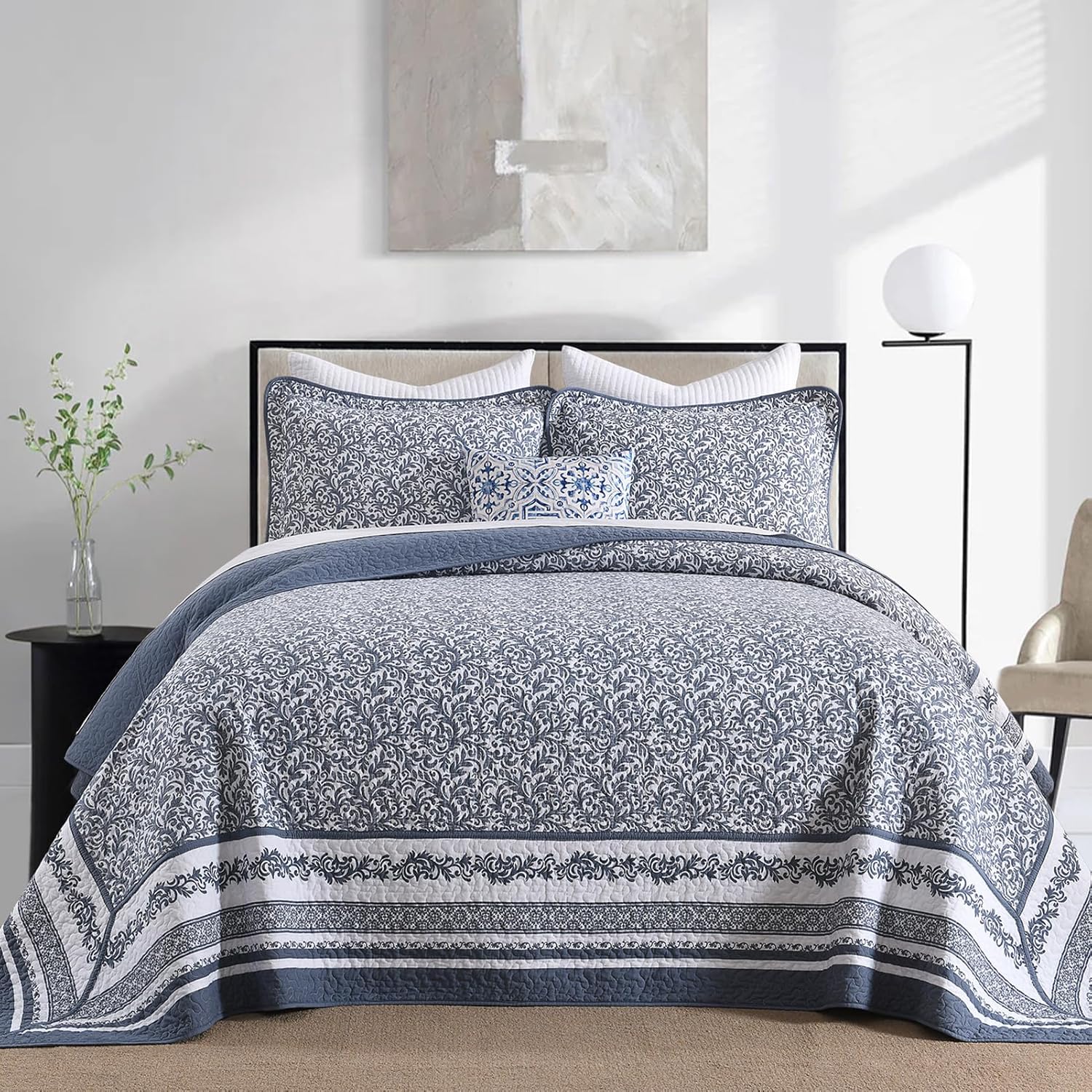 FineStichery Cotton King Bedspread Set 128x120 Blue White