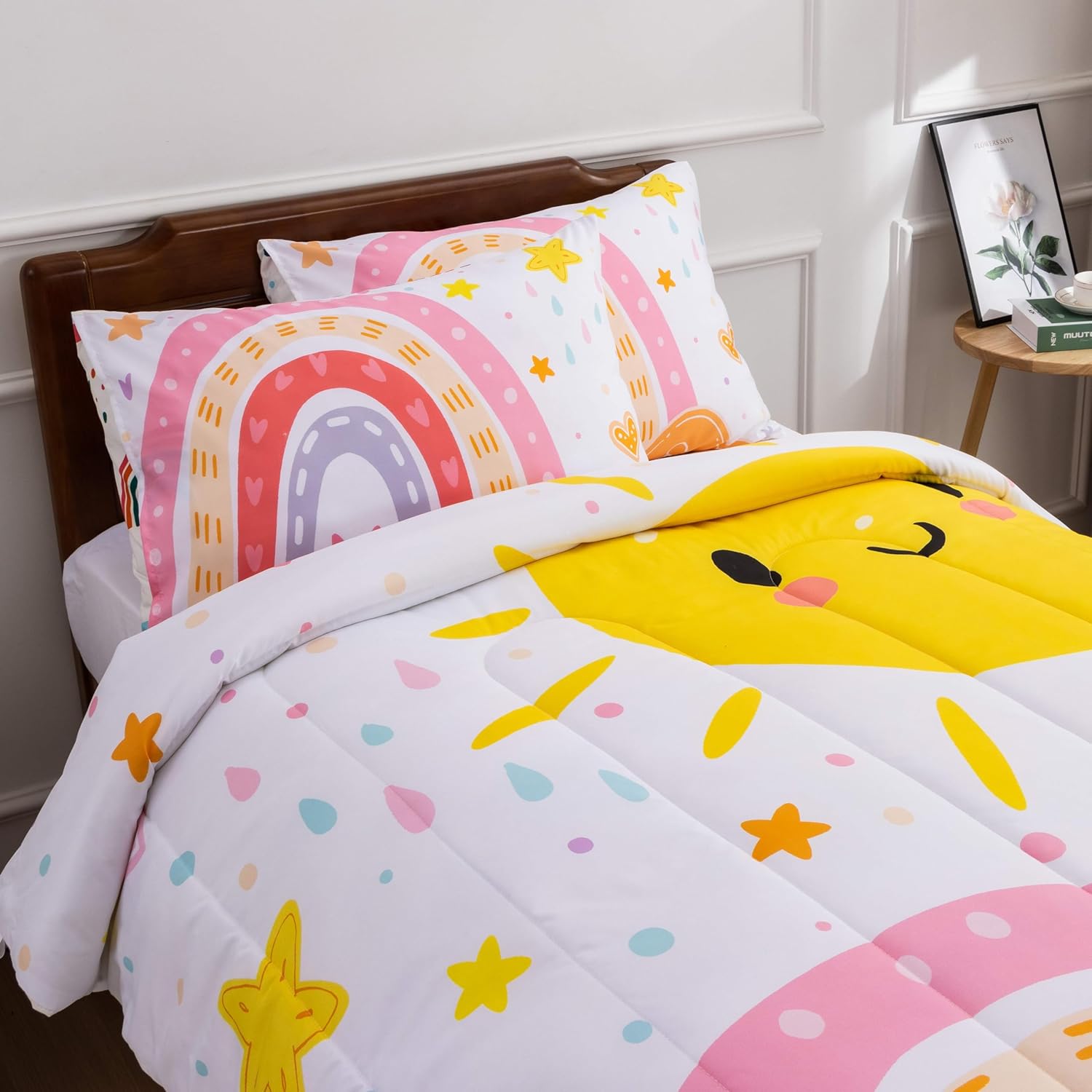 Btargot 3-Piece Rainbow Comforter Set for Kids