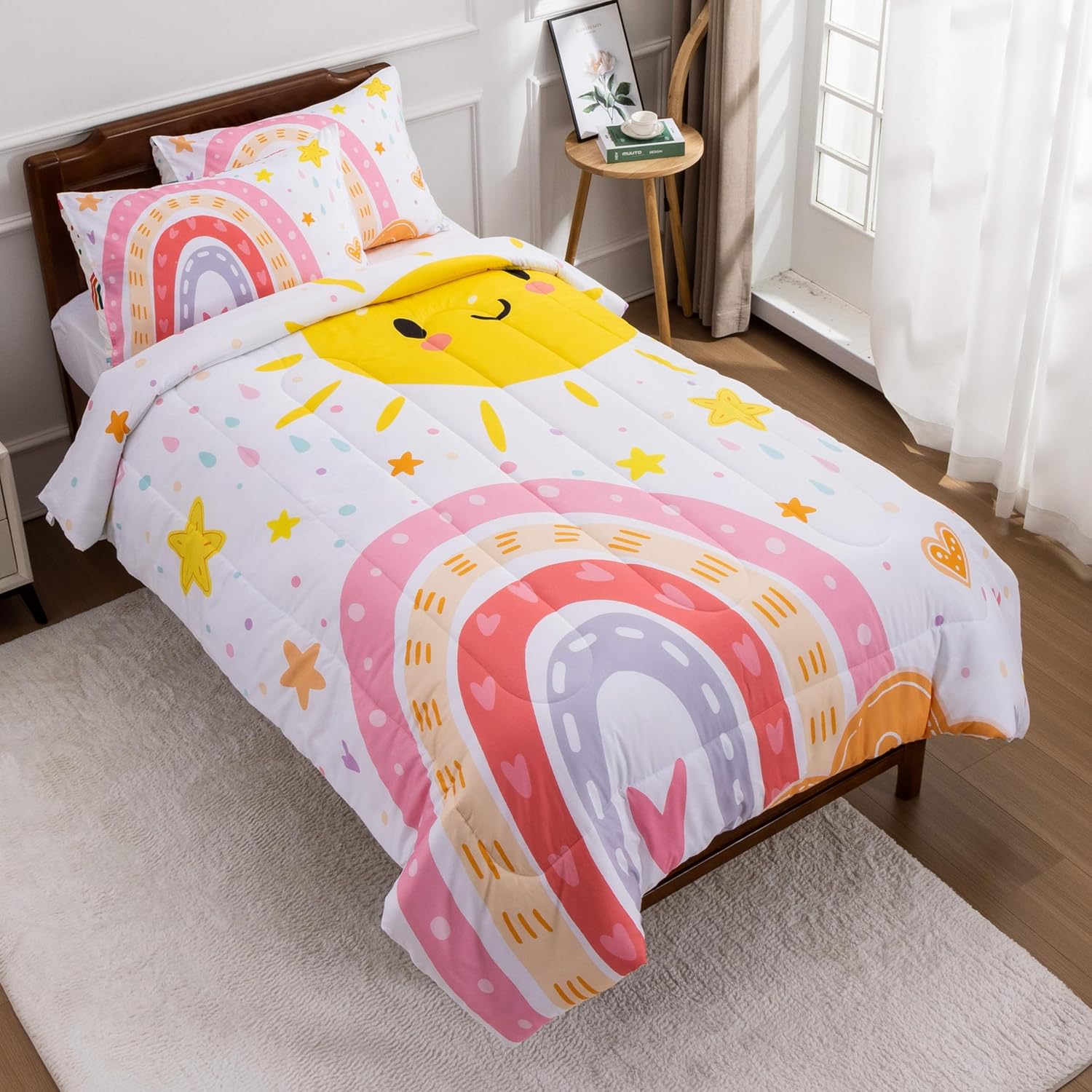 Btargot 3-Piece Rainbow Comforter Set for Kids