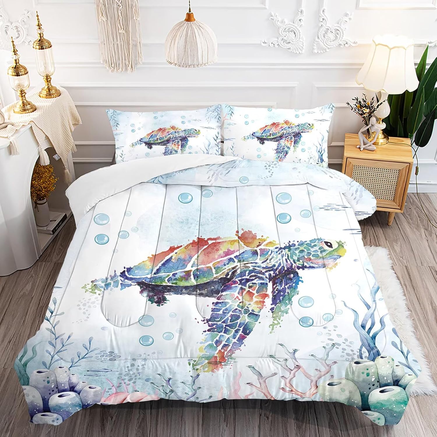 FUYEUN Turtle Comforter Set for Girls Kids Teens Women