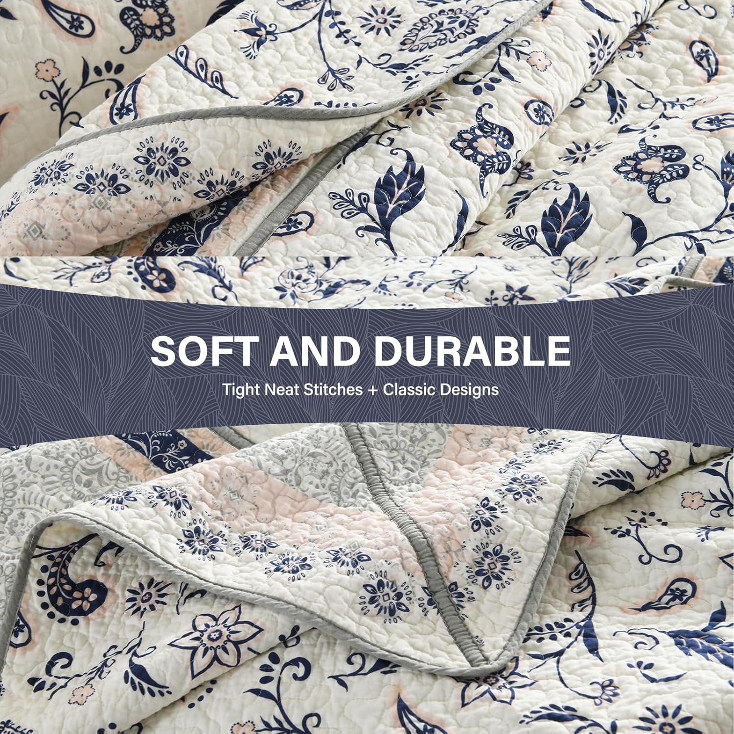 SahSahCasa 100 Cotton Cal King Bedspread Coverlet Quilt Set Navy